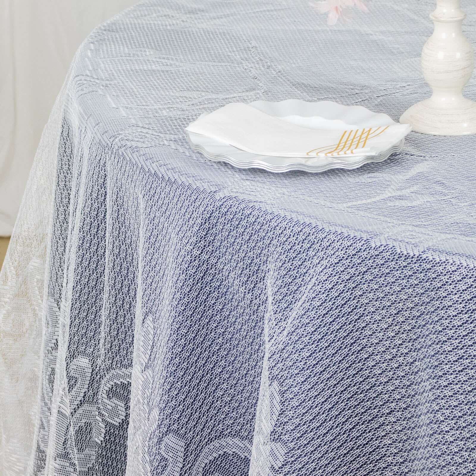 Lace 120" Round Tablecloth Ivory - Seamless Premium Design for Upscale Celebrations