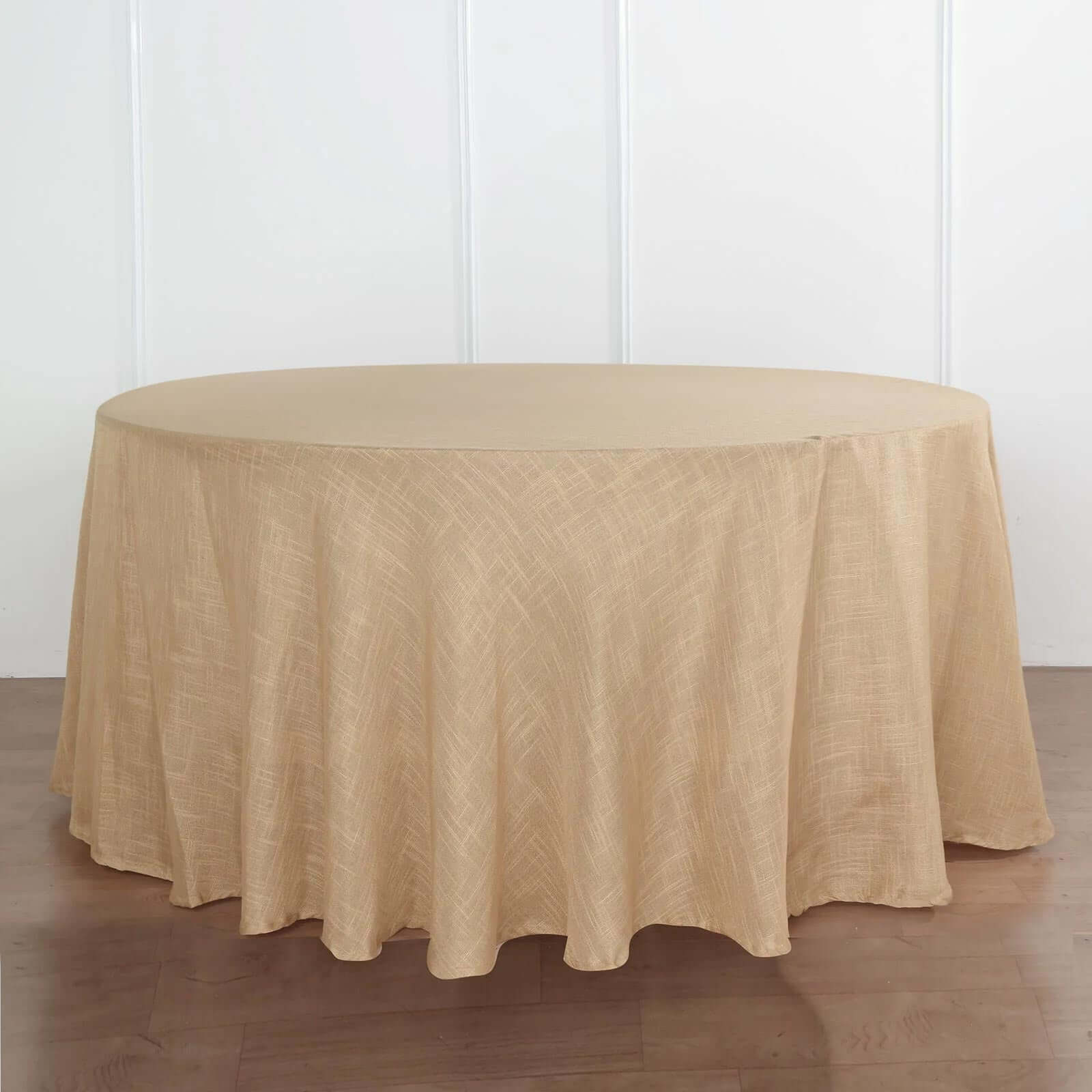 Faux Linen 120" Round Tablecloth Natural - Slubby Texture Wrinkle-Resistant Seamless Table Cover