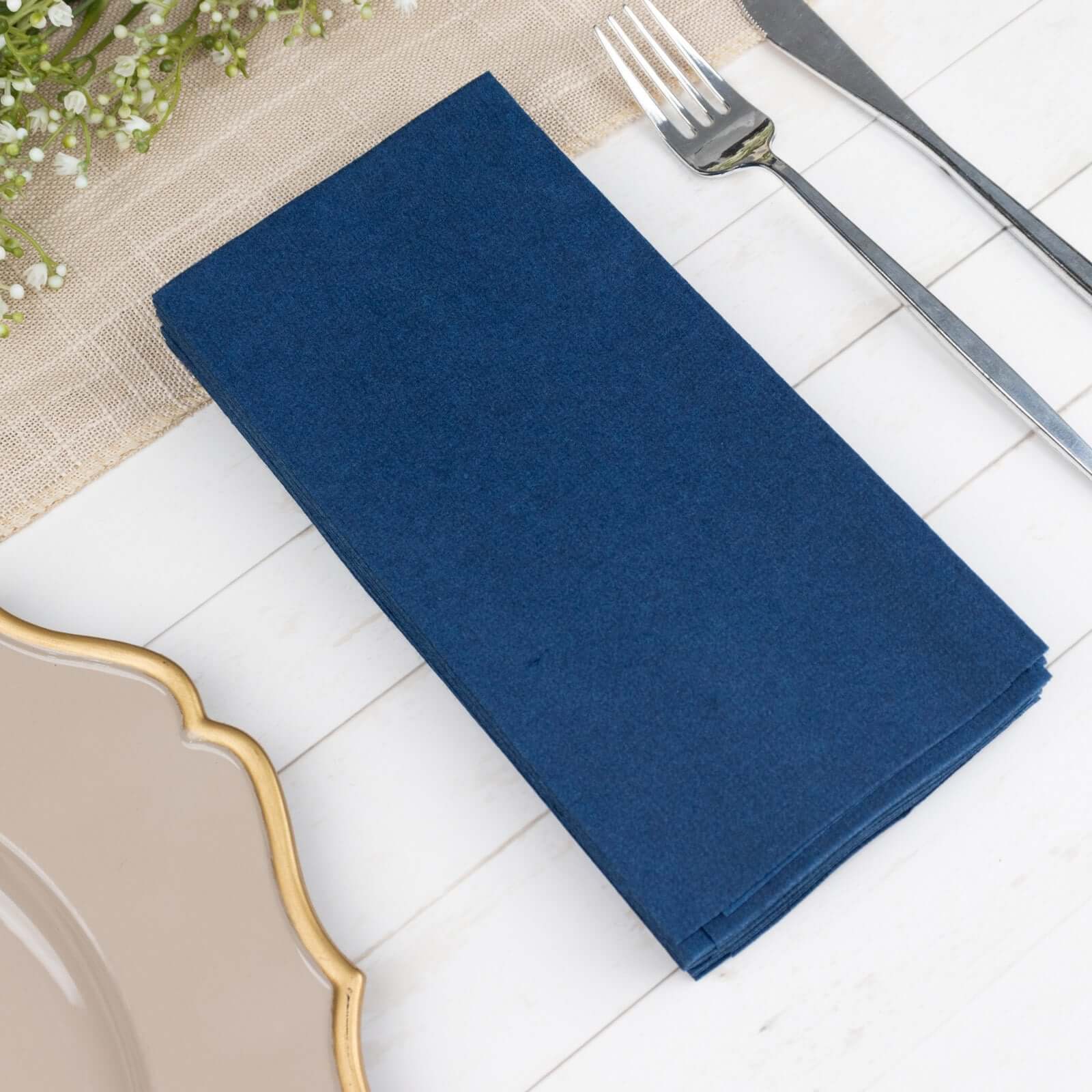 20 Pack Linen-Like Paper 8.5"x4" Napkins Navy Blue - Highly Absorbent & Disposable Airlaid Guest Towels