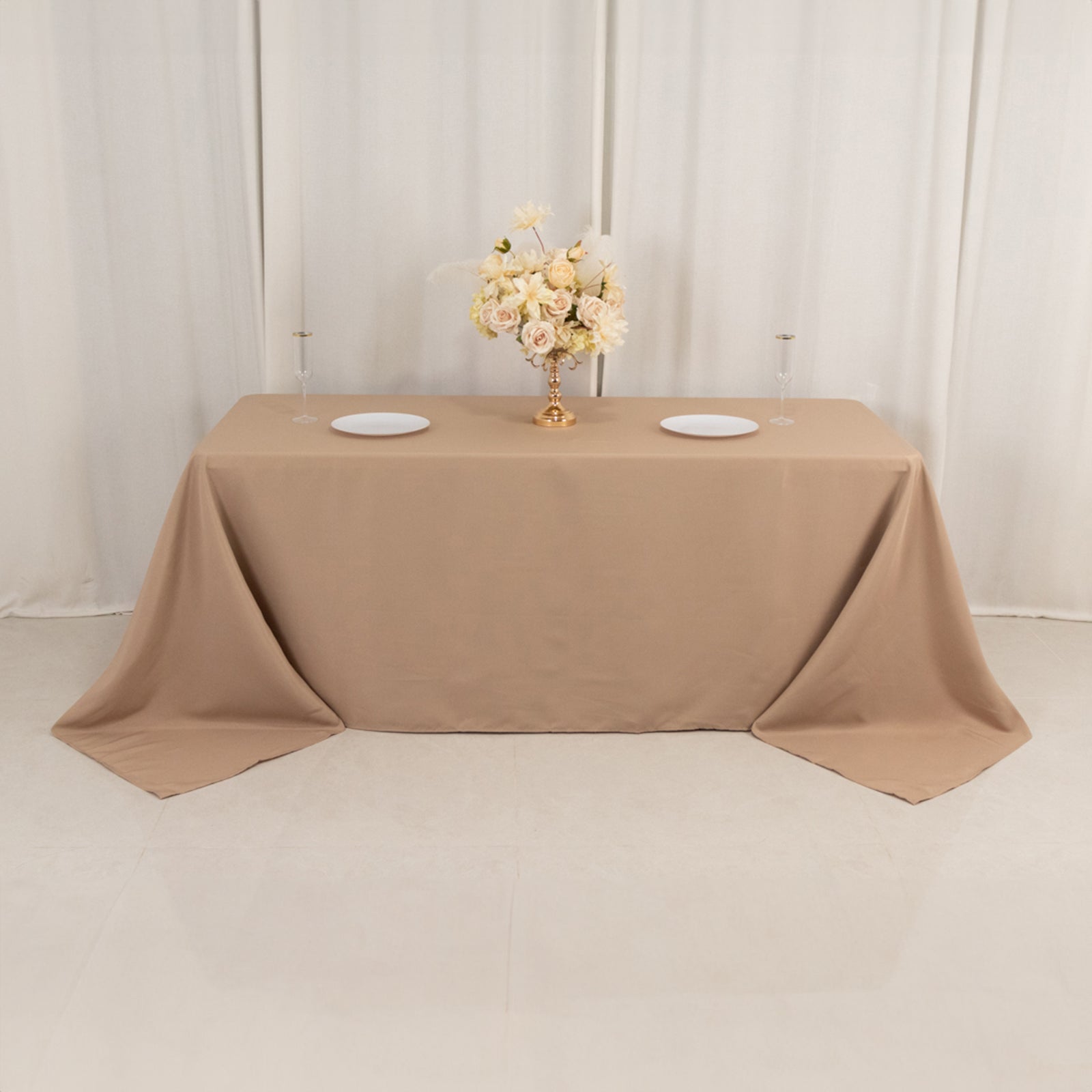 Premium Polyester 90"x132" Rectangle Tablecloth Nude - Seamless 220GSM Stain-Resistant Table Cover