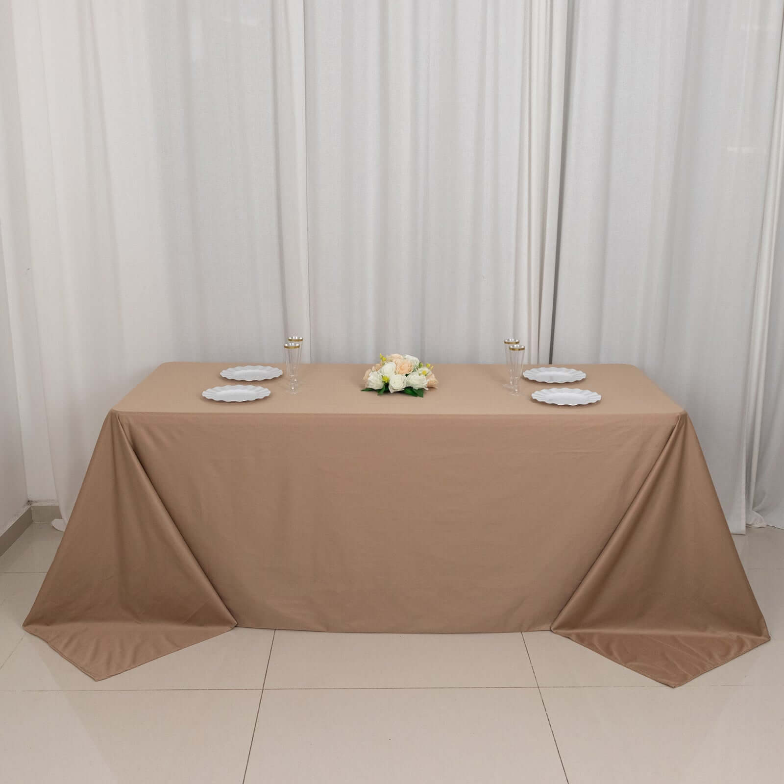 Scuba Rectangular 90"x132" Tablecloth Nude - Wrinkle Free, Stain Resistant & Seamless Table Cover
