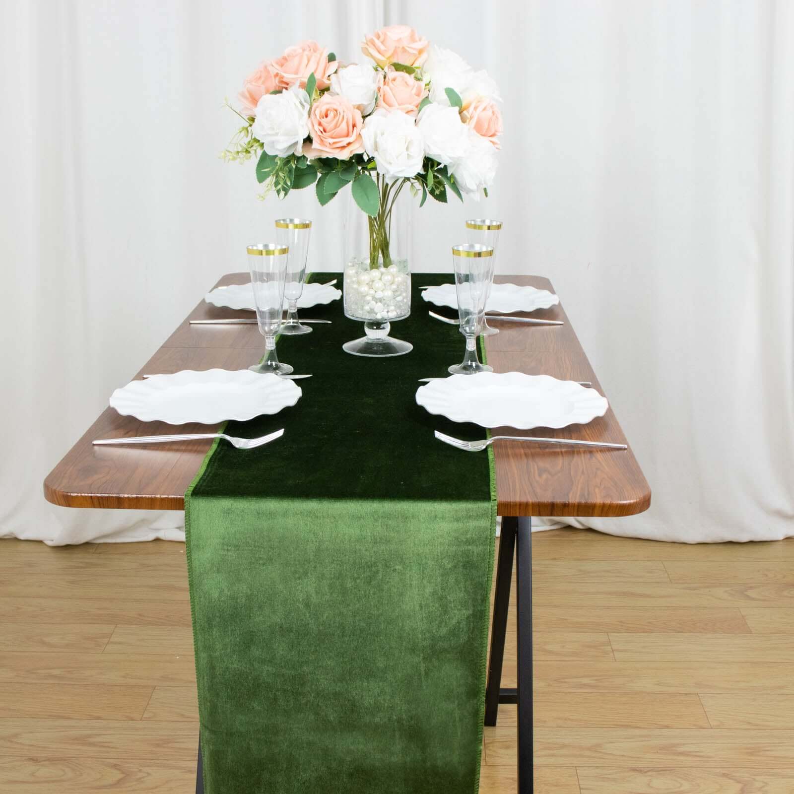 Premium Velvet 12"x108" Table Runner Olive Green - Sheen Finish Reusable Table Decor