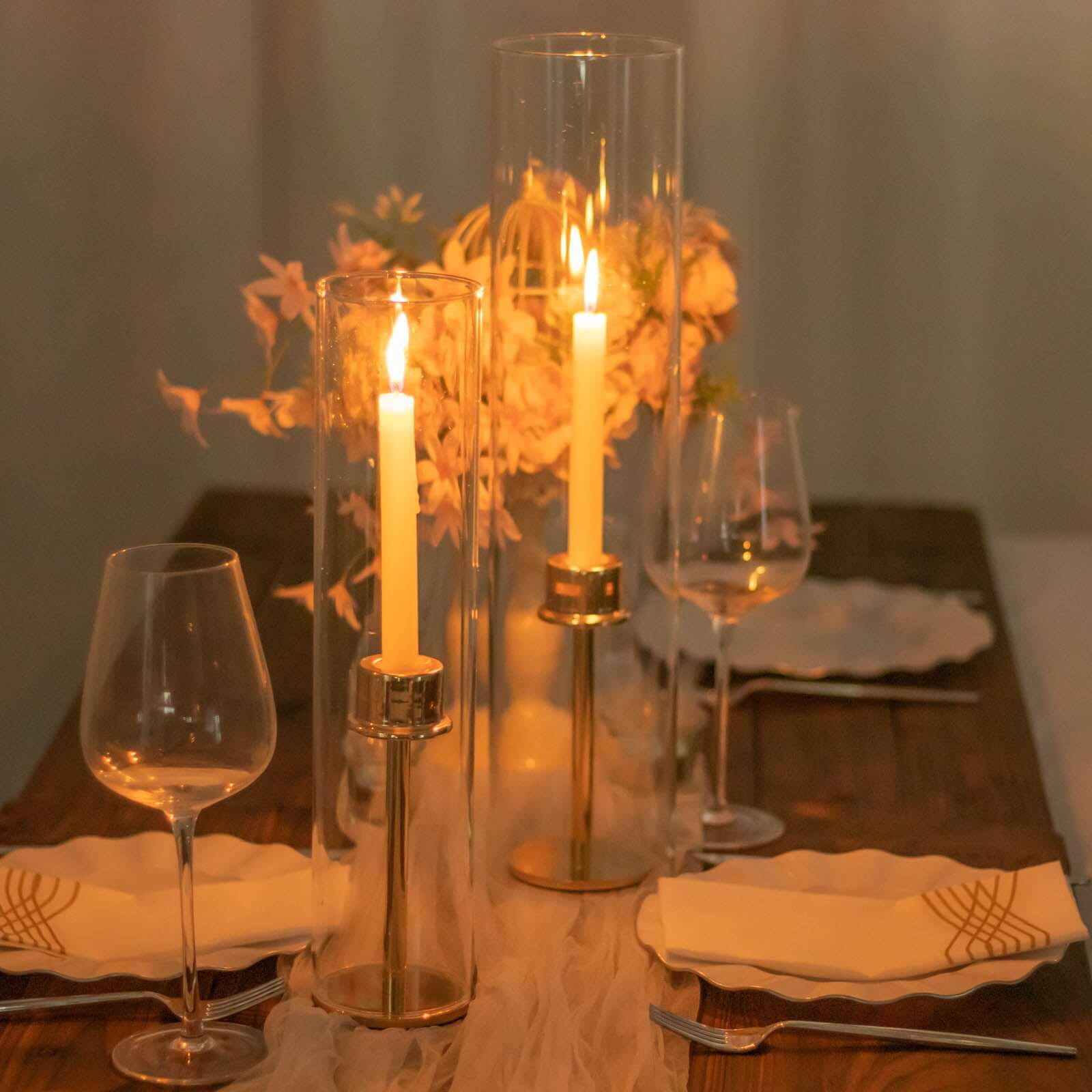 2-Pack Clear Glass Candelabra Shades Open End Hurricane Design - Stylish Table Centerpiece 14"