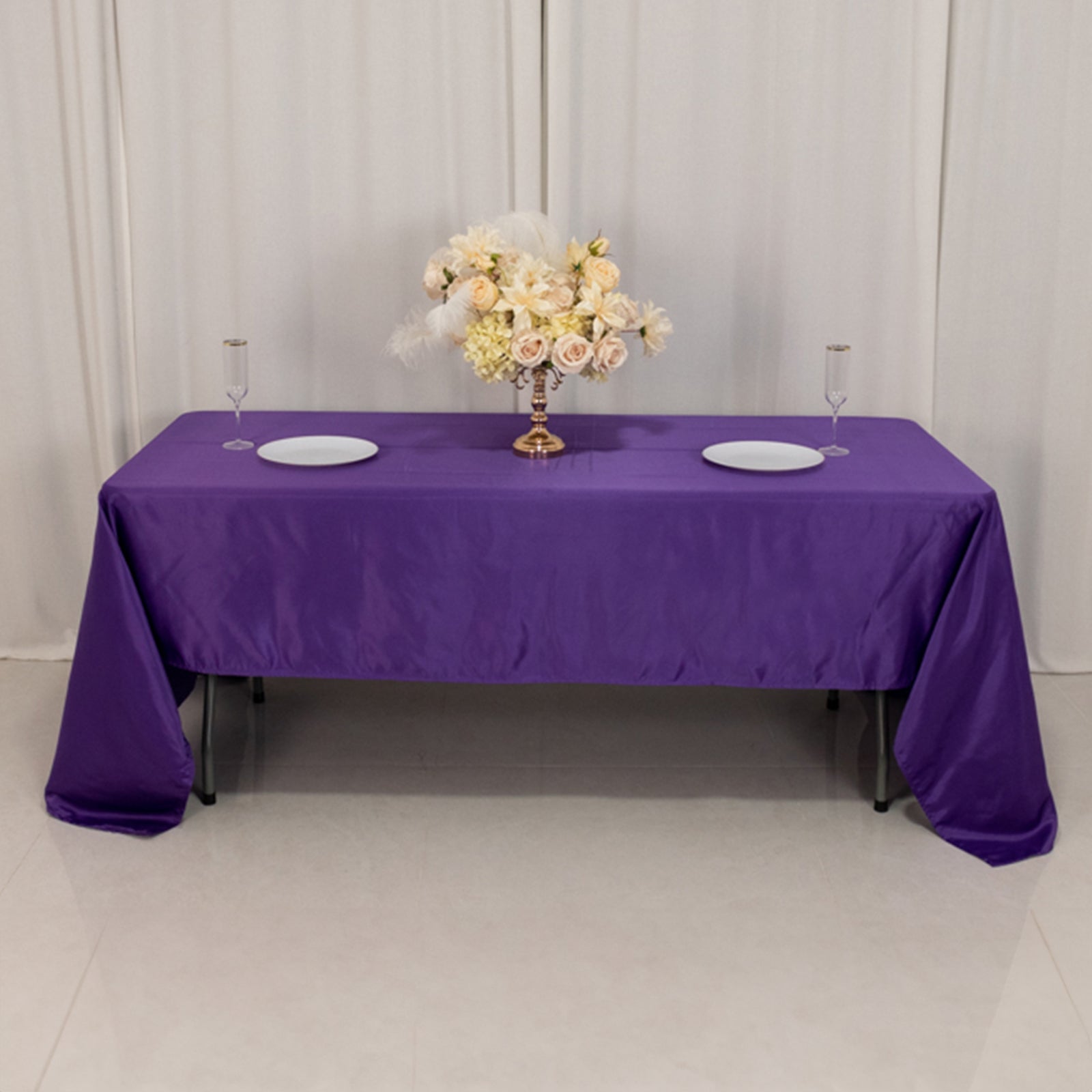 Lamour Satin 60"x126" Rectangle Tablecloth Purple - Soft & Silk-Like Table Cover