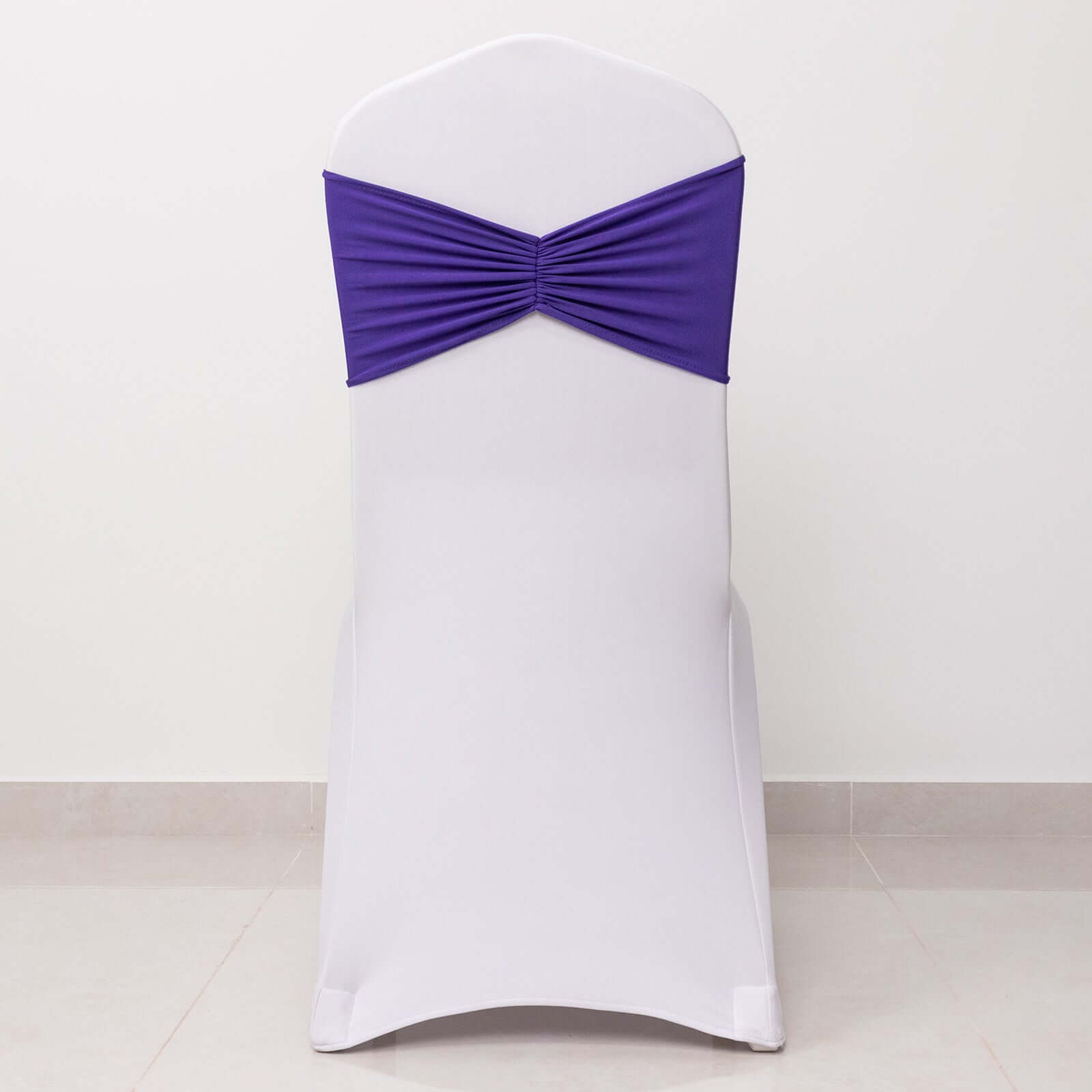 5 Pack Spandex Chair Sashes Purple Ruffled Style - Wide Easy to Use Stretch Chair Bands 8"x13"