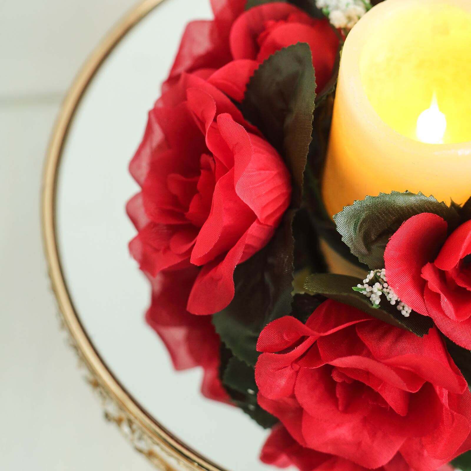 4 Pack 3" Red Artificial Silk Rose Flower Candle Ring Wreaths