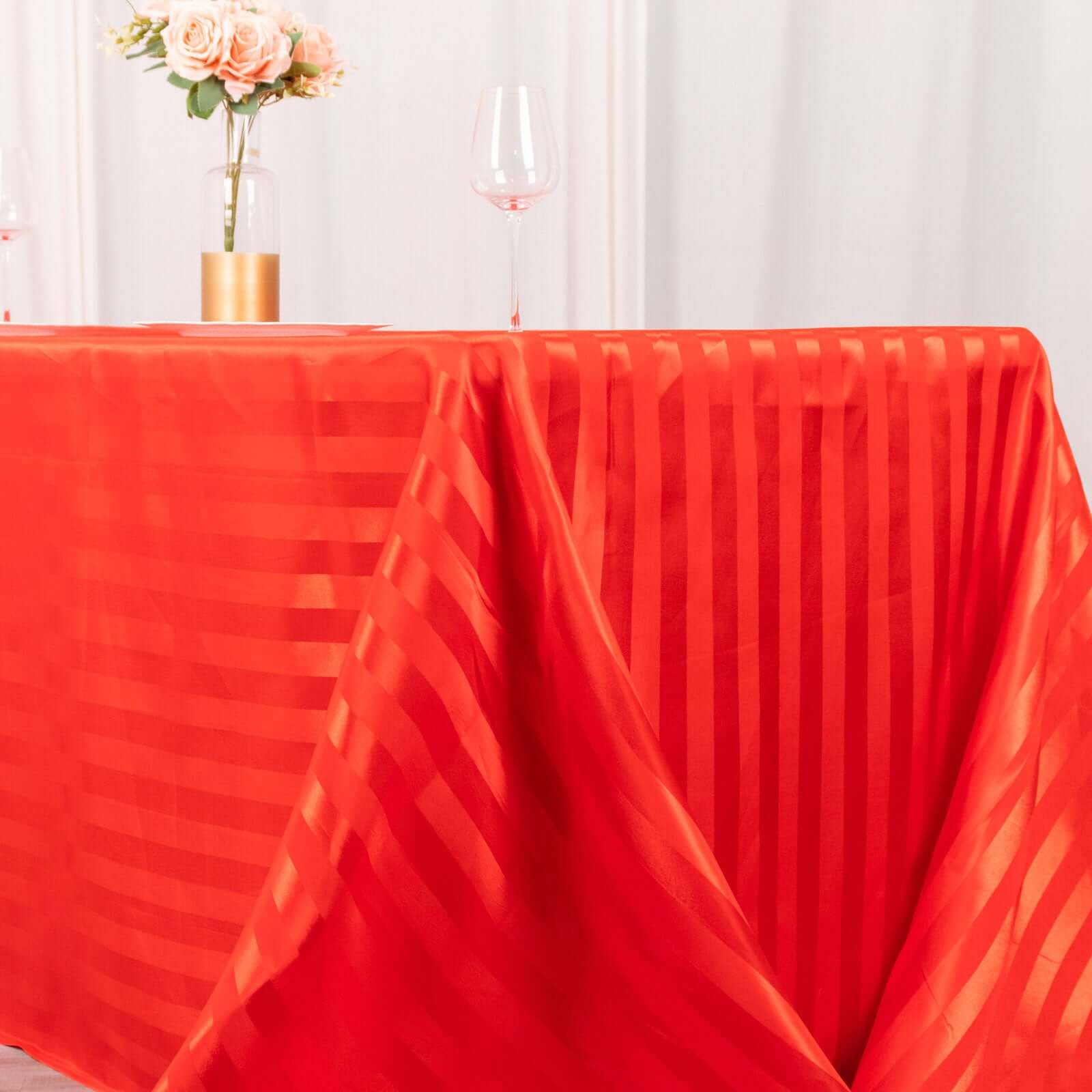 Satin Striped 90"x132" Rectangular Tablecloth Red - Seamless Silky Smooth Table Cover