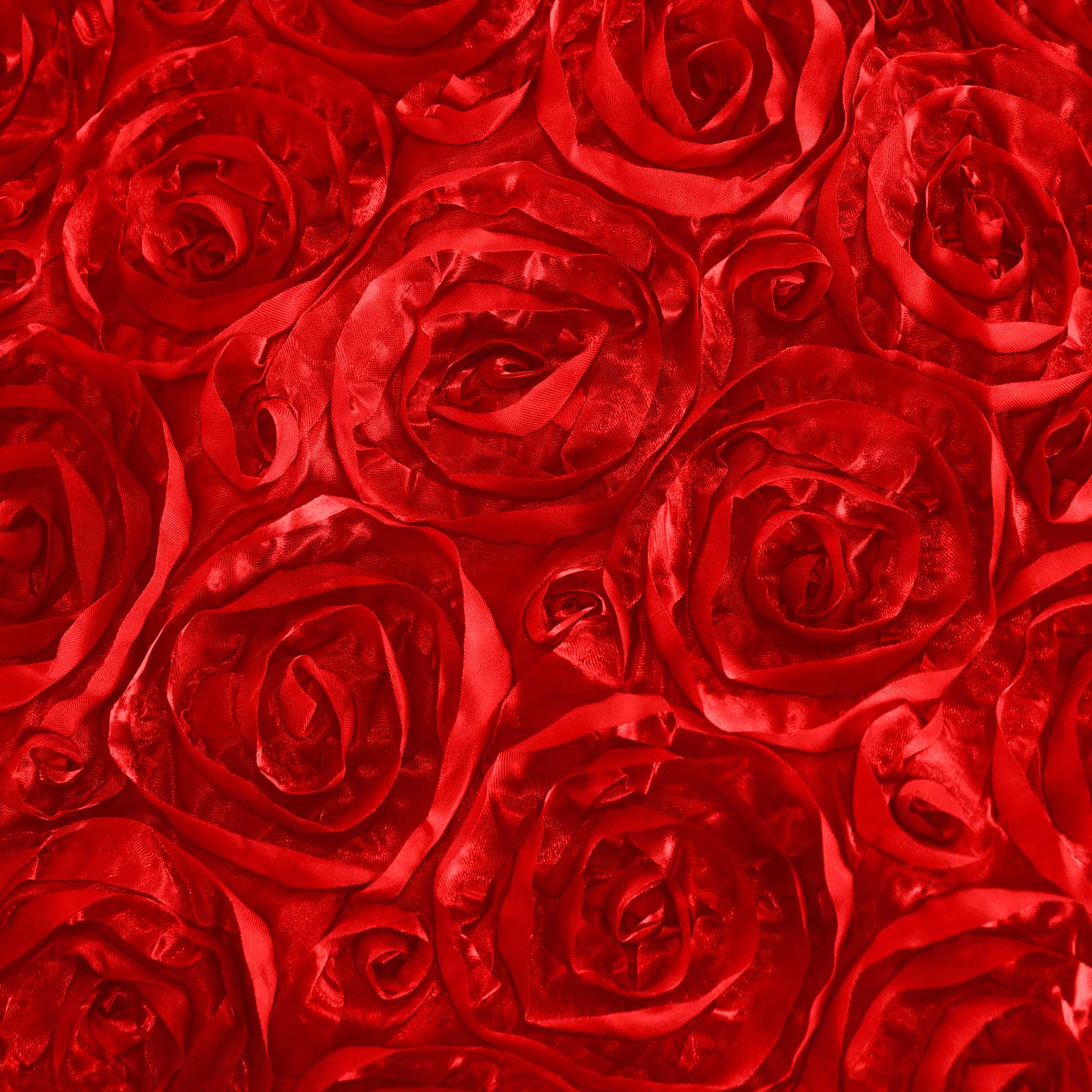 Satin 90"x132" Rectangle Tablecloth Red - Grandiose 3D Rosette Seamless Table Cover