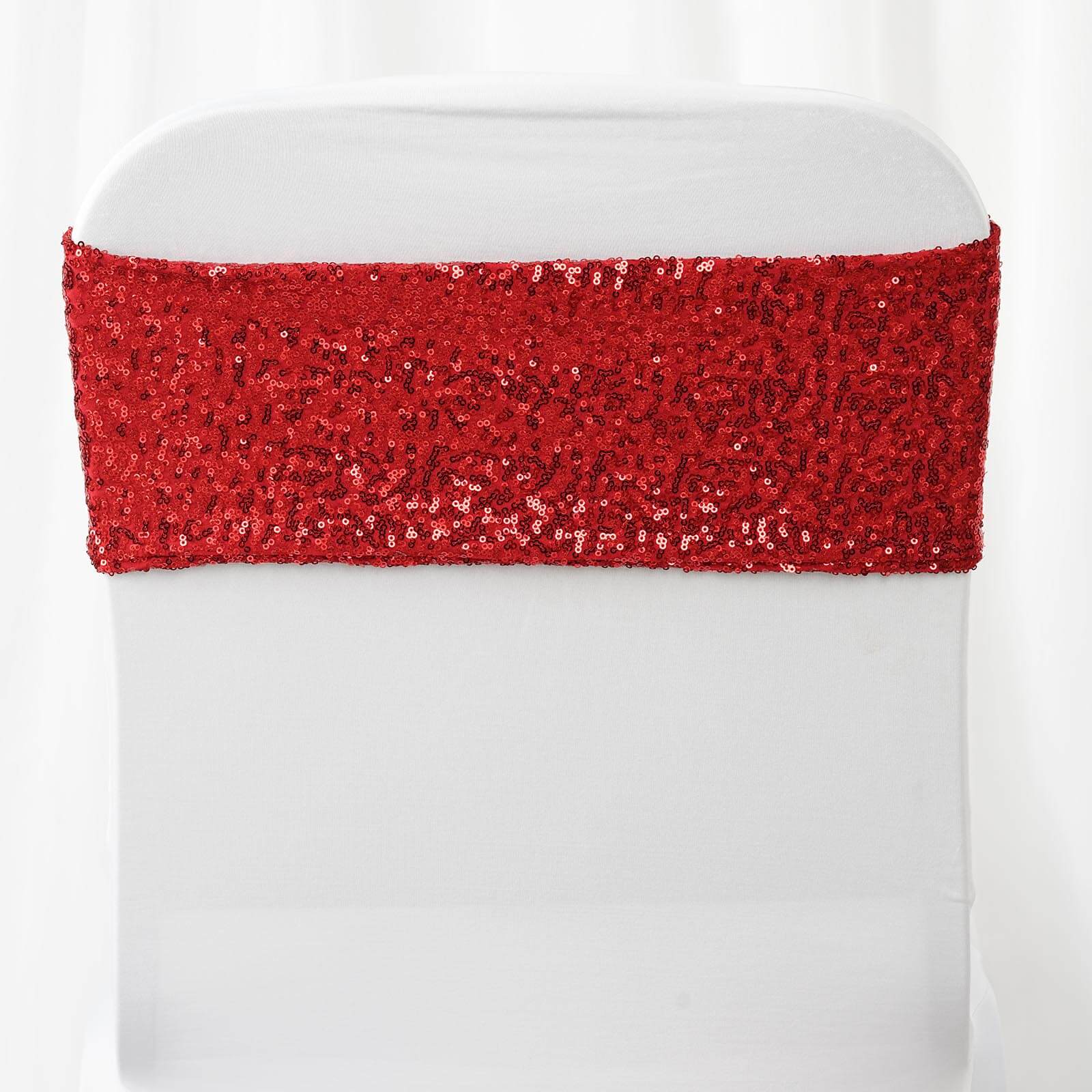 5 Pack Sequin Spandex Chair Sashes Red - Stretch Chair Bands 6"x15"