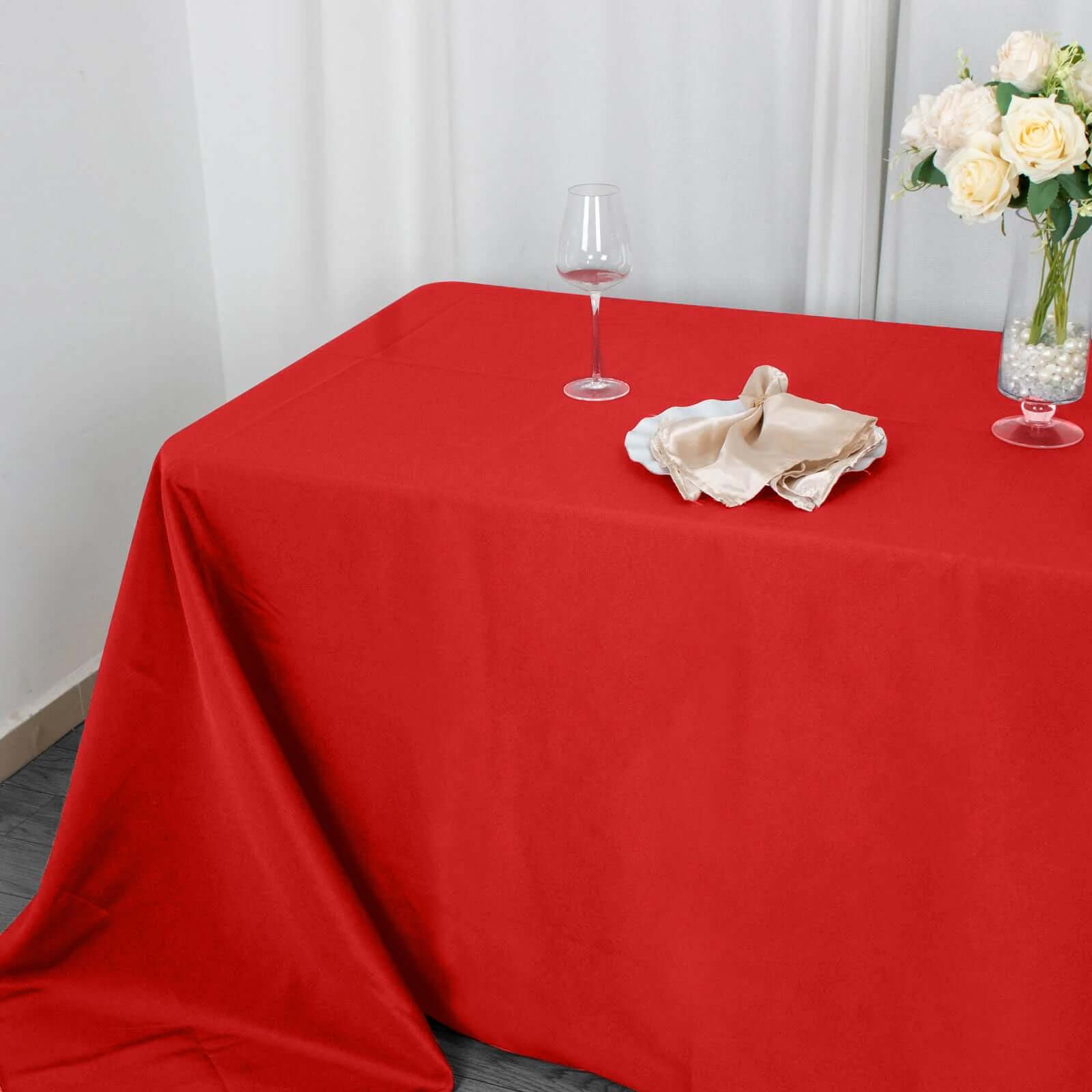 Premium Polyester 90"x132" Rectangle Tablecloth Red - Seamless 220GSM Stain-Resistant Table Cover