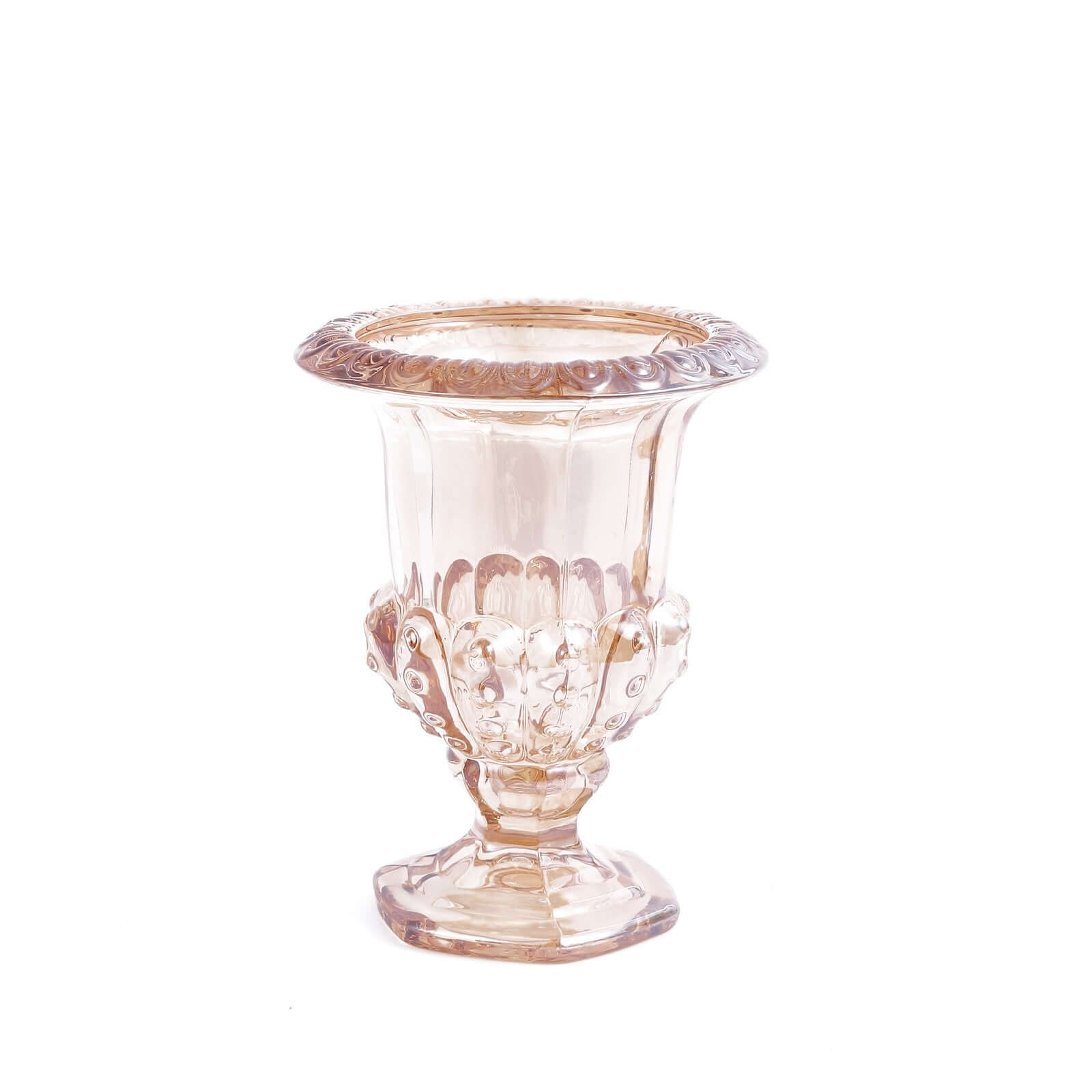 2-Pack Glass Mini Pedestal Flower Vases in Classic Roman Urn Style Amber Gold - Sophisticated Wedding Table Centerpieces 6"