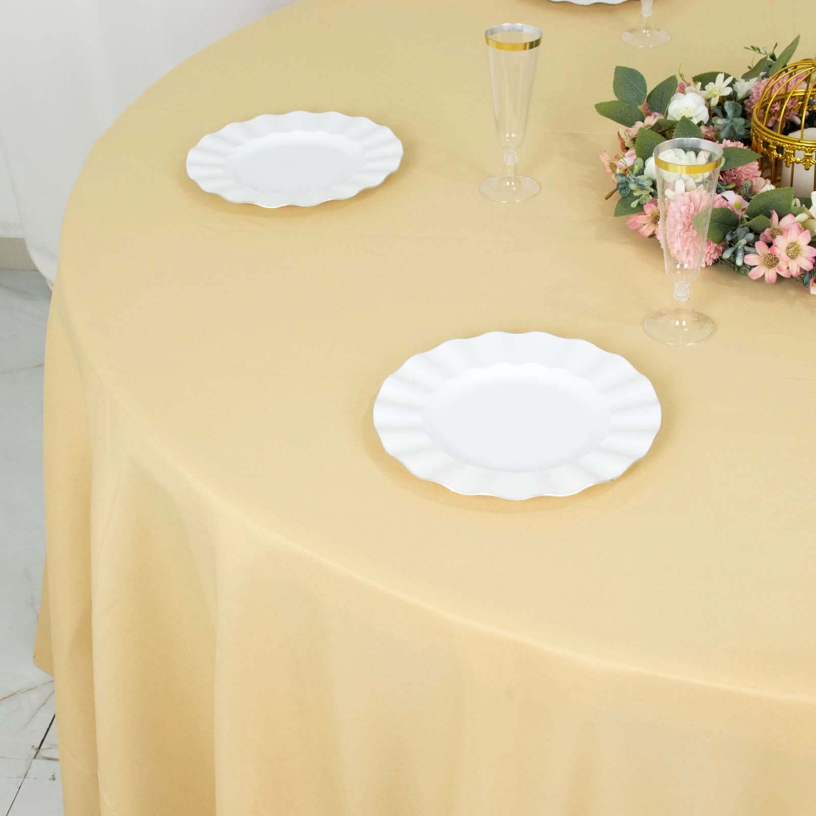 Premium Polyester 120" Round Tablecloth Champagne - Seamless 220GSM Wrinkle-Resistant Table Cover