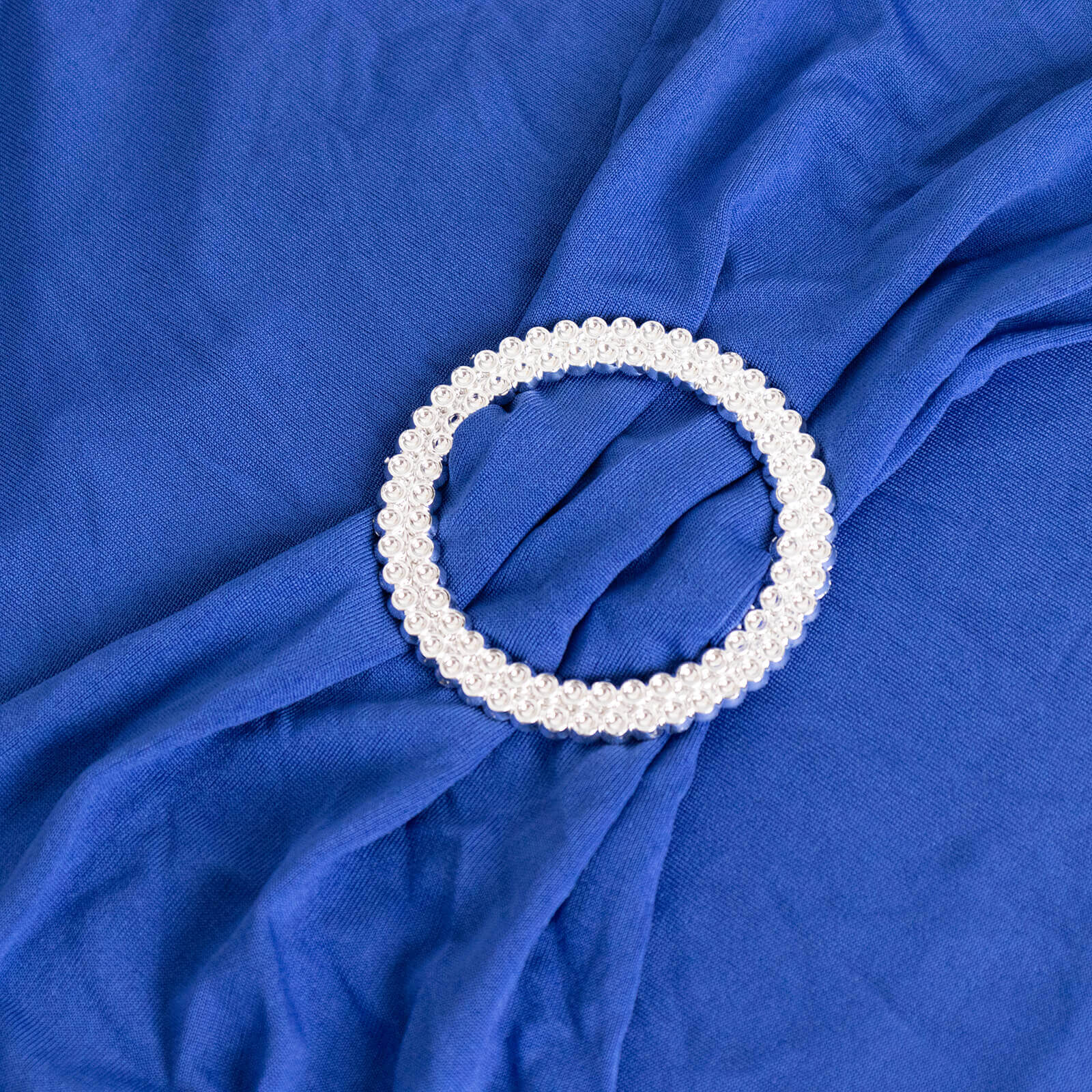 Stretch Spandex Chair Cover Royal Blue for Folding Chairs - Secure Fit Slipcover with Silver Rhinestone Buckled Sash Band