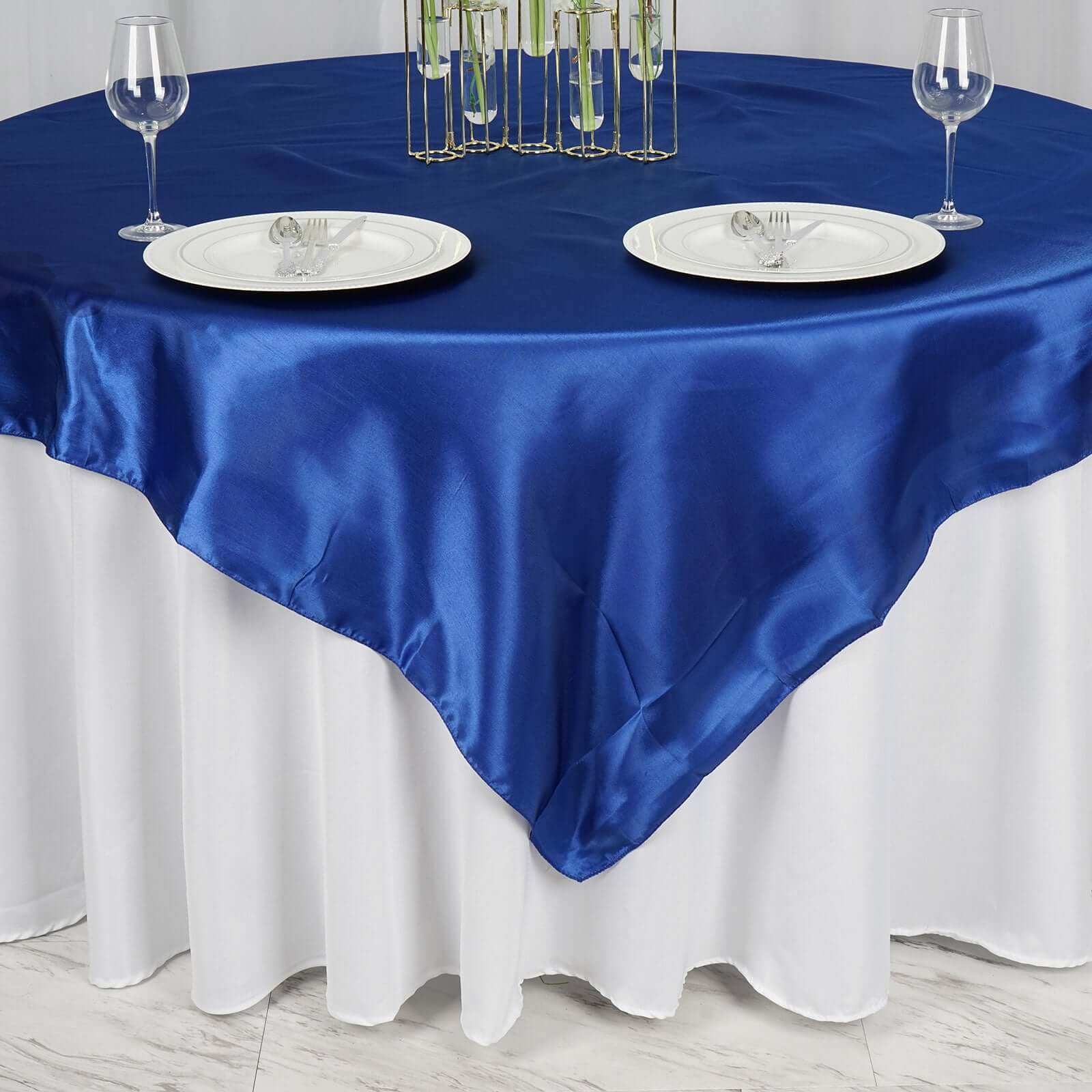 Satin 72"x72" Table Overlay Square Tablecloth Royal Blue - Smooth Finish Table Cover