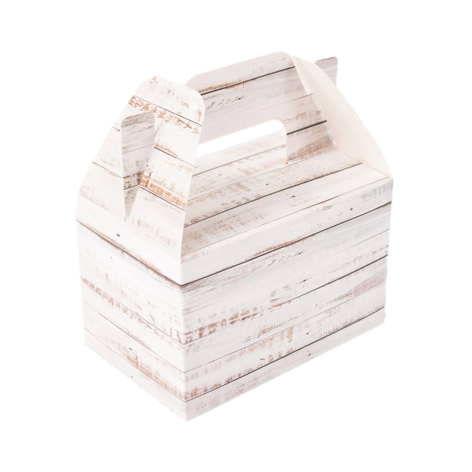 25 Pack Rustic White Candy Gift Tote Gable Boxes With Wood Plank Pattern, Party Favor Treat Boxes - 4"x2.5"x4.5"