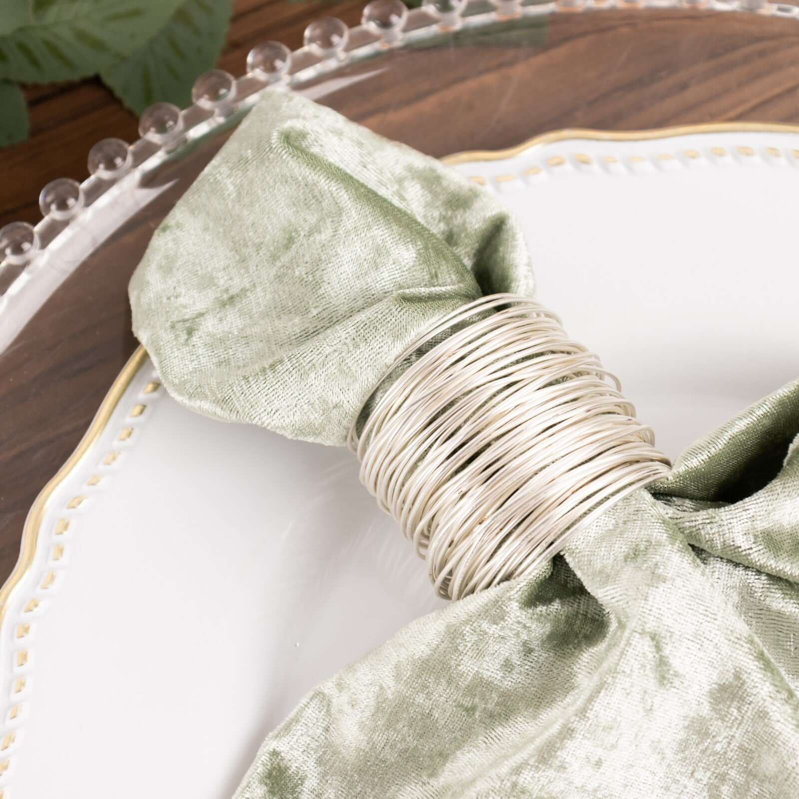 5 Pack Premium Crushed Velvet 20"x20" Napkins Sage Green - Rich & Textured Finish Dinner Napkins