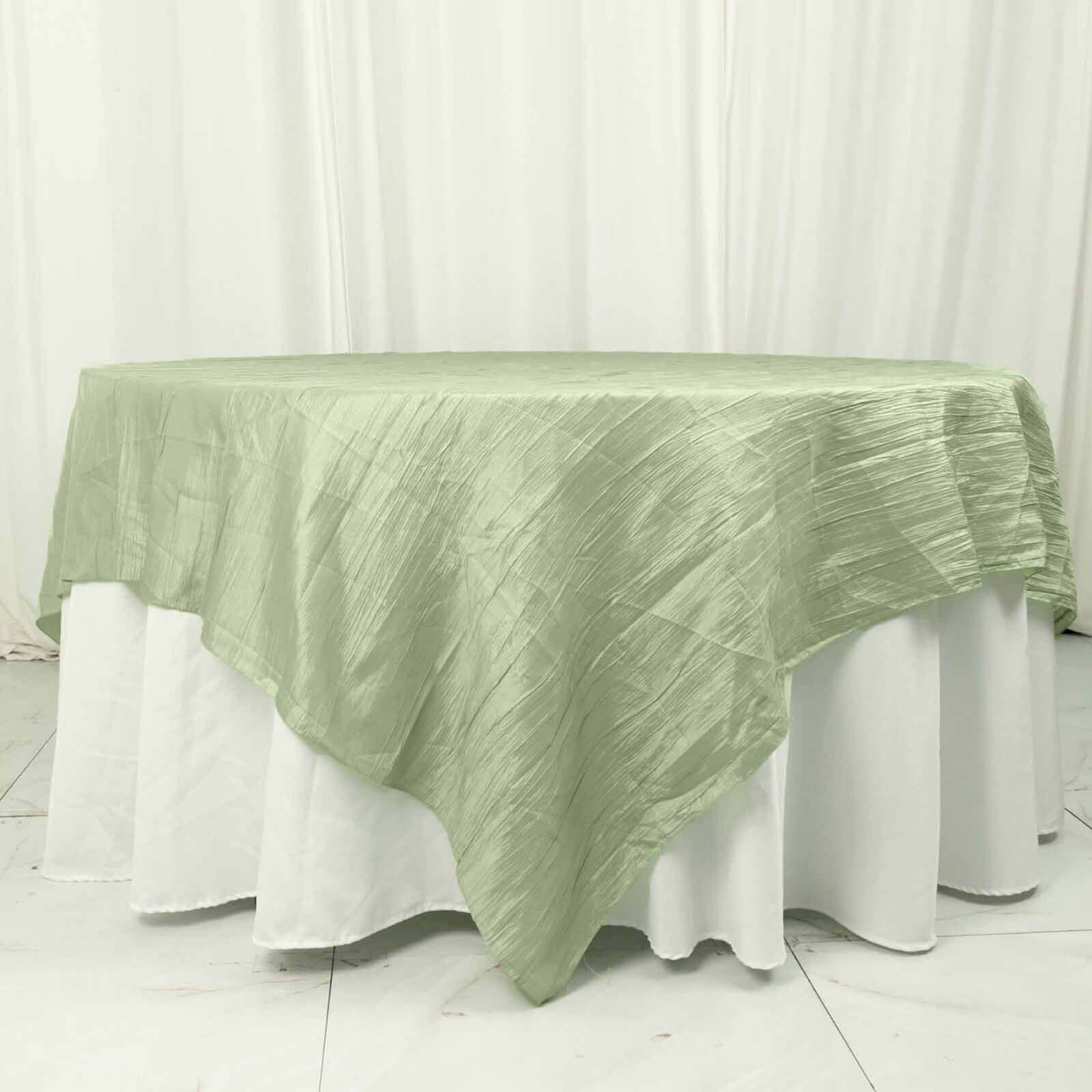 Taffeta 90"x90" Table Overlay Square Tablecloth Sage Green - Accordion Crinkle Table Cover