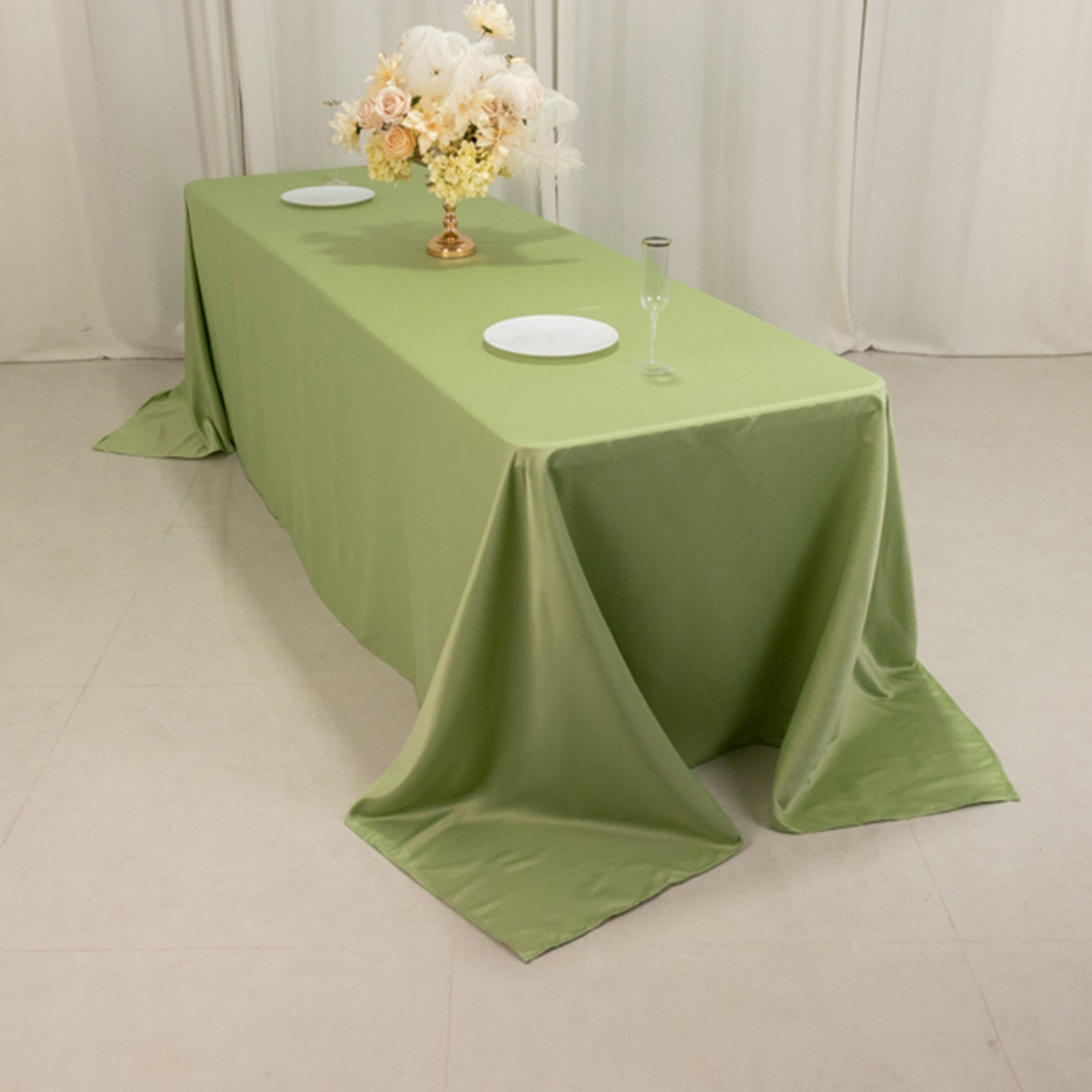 Lamour Satin 90"x156" Rectangle Tablecloth Sage Green - Luxurious, Soft Seamless Table Cover