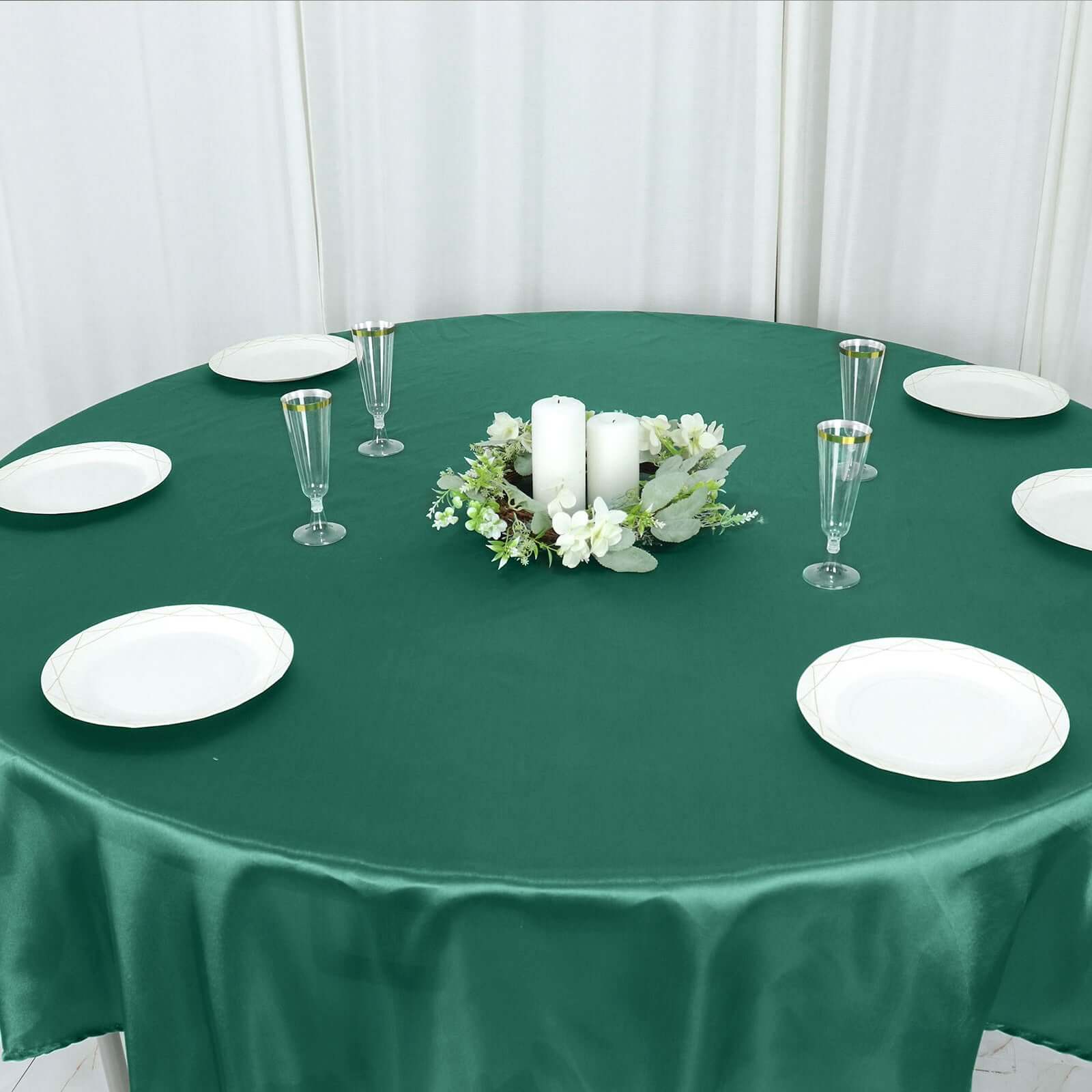Satin 90" Round Tablecloth Hunter Emerald Green - Smooth and Lustrous Table Cover