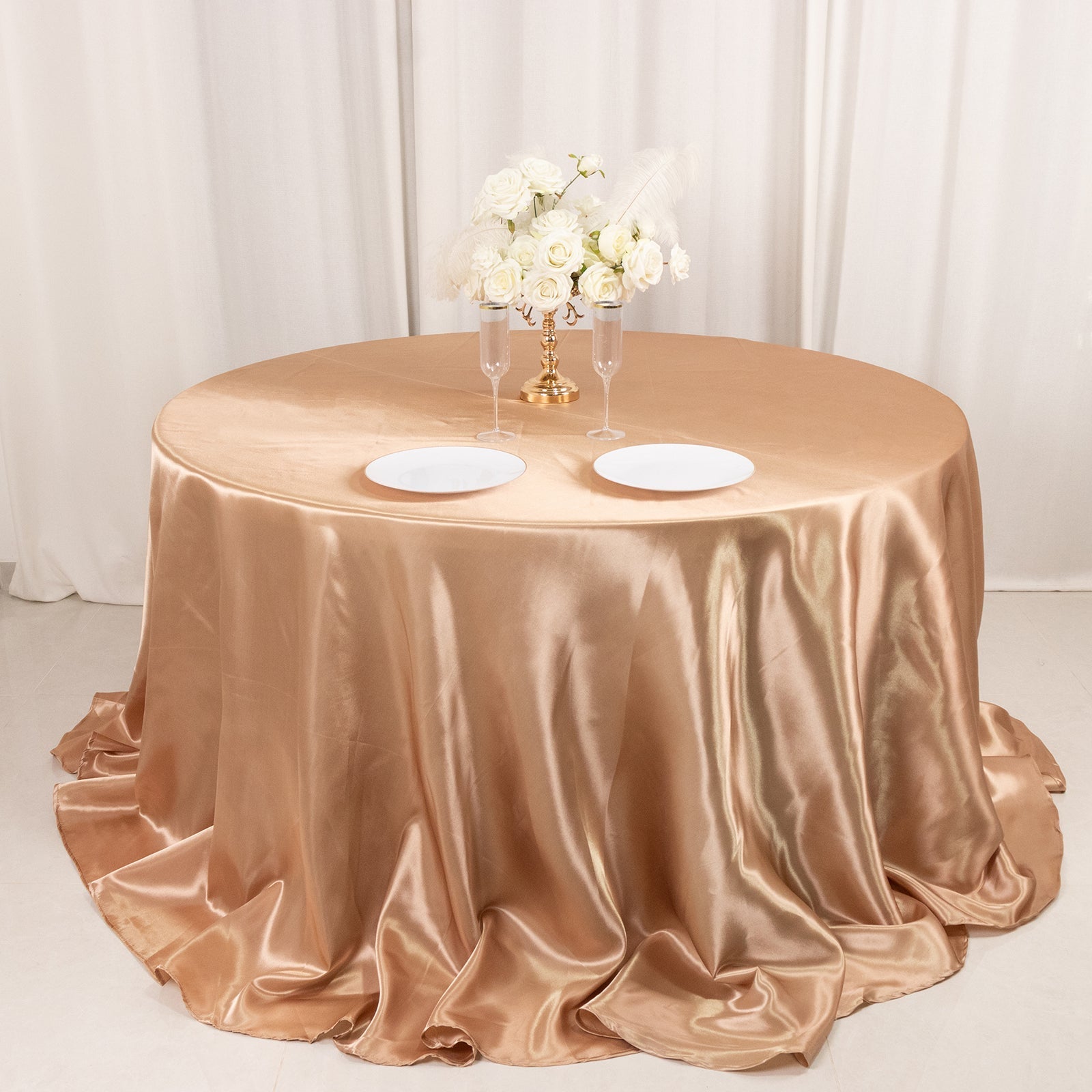 Satin 132" Round Tablecloth Nude - Stylish Seamless Table Cover