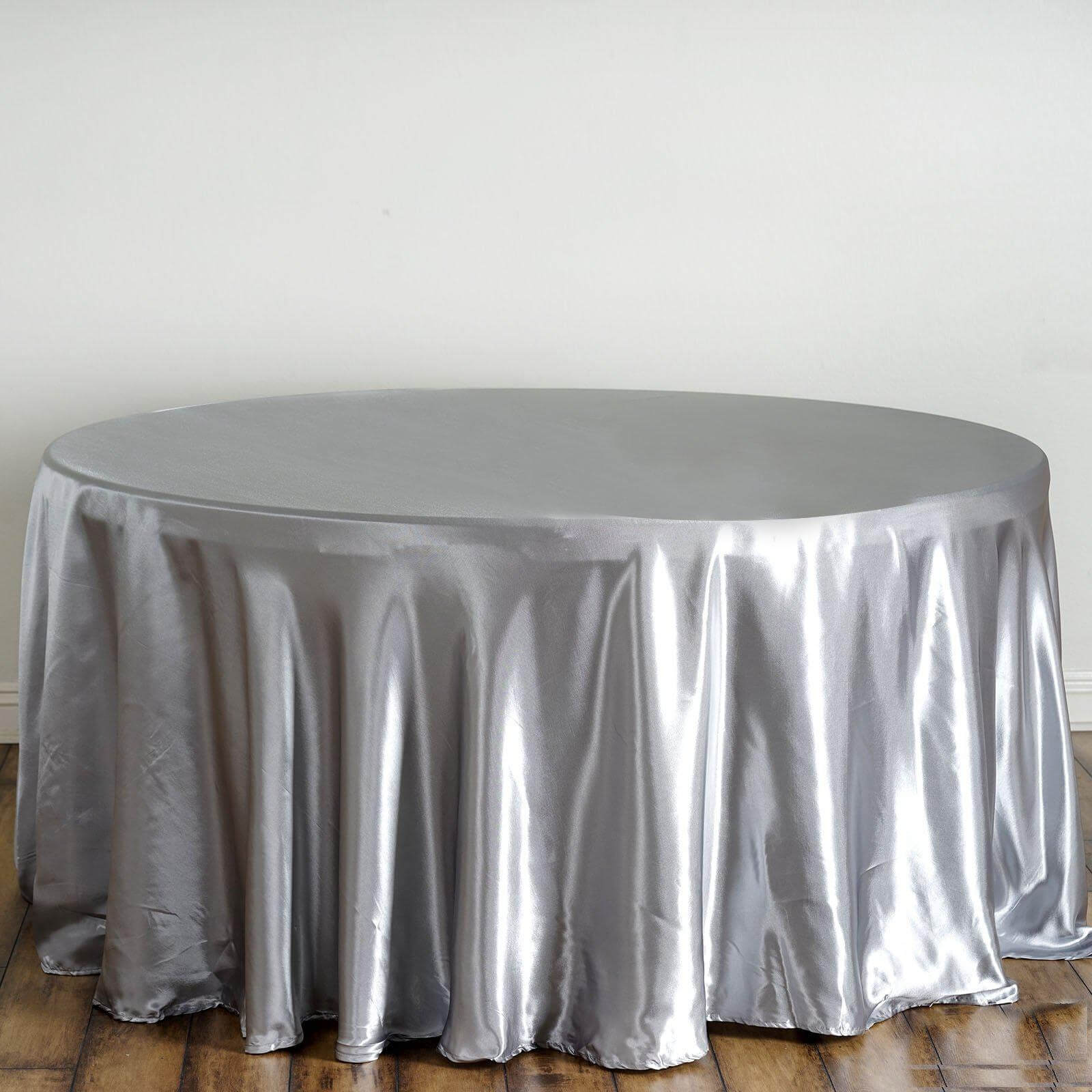 Satin 120" Round Tablecloth Silver - Stylish Seamless Table Cover