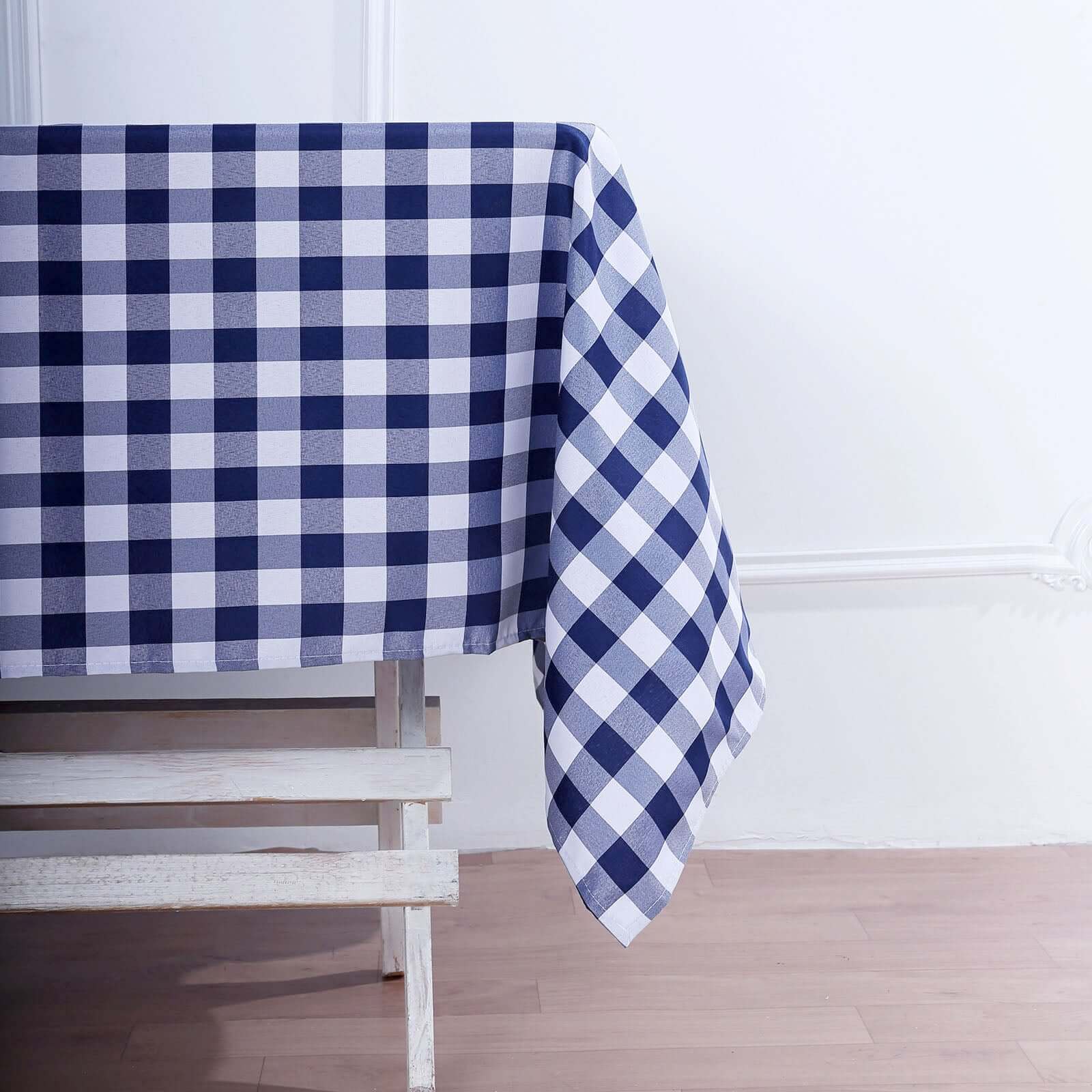 Polyester 54"x54" Square Tablecloth White/Navy Blue - Checkered Buffalo Plaid Design for Casual Table Settings