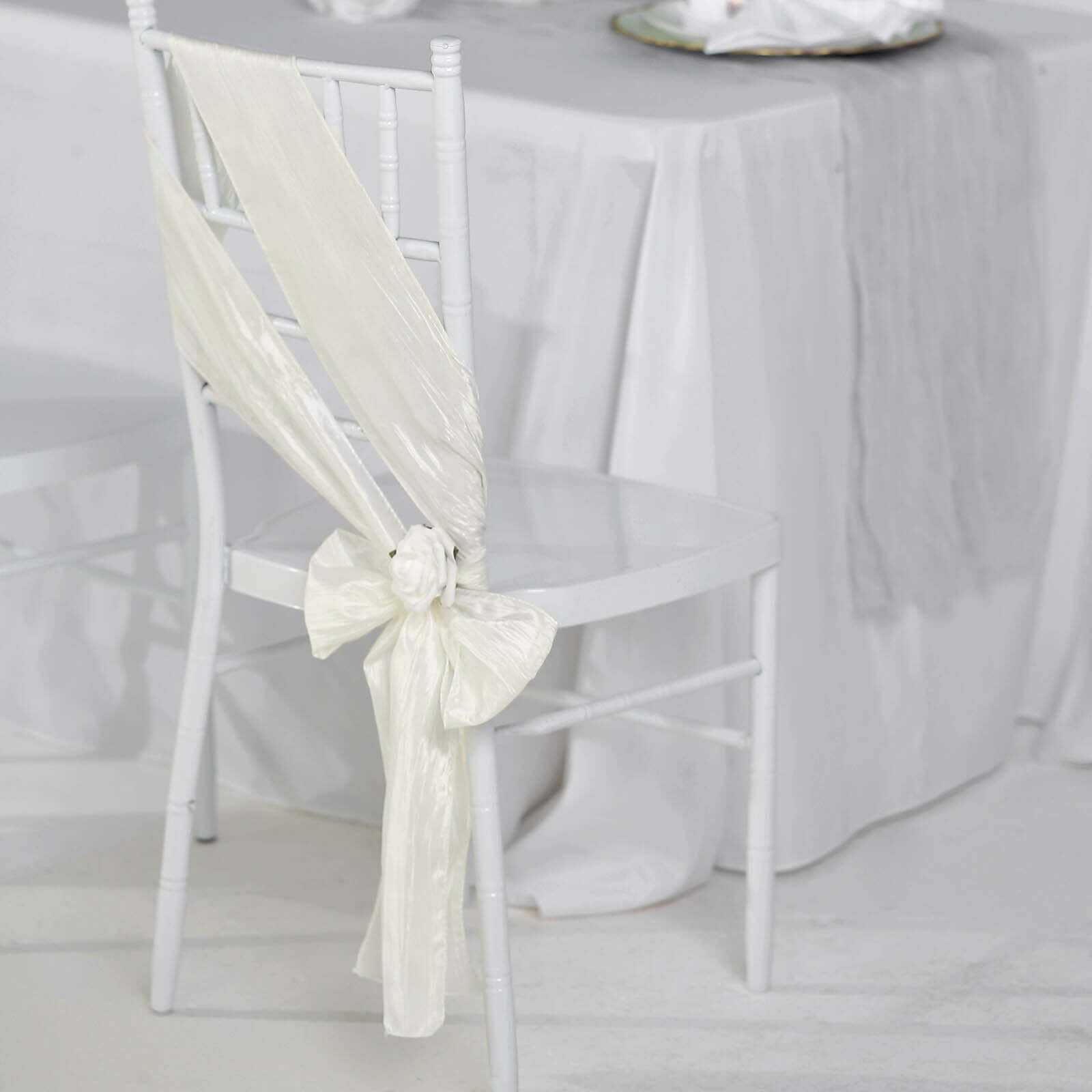 5 Pack Taffeta 6"x106" Chair Sashes Ivory Accordion Crinkle Texture - Stylish Decor for Weddings & Gatherings