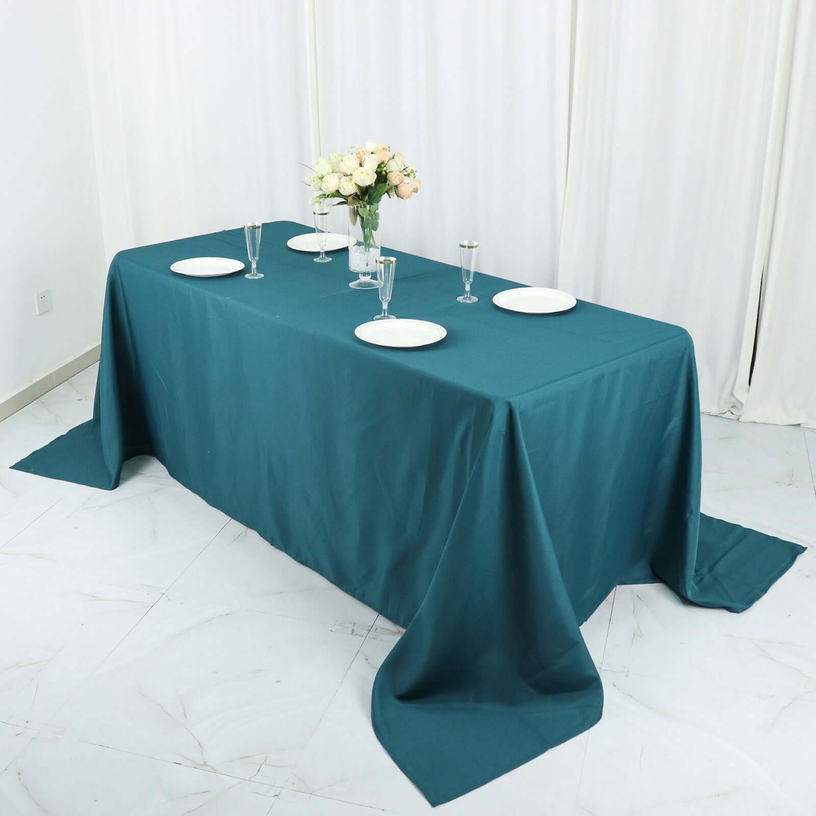 Polyester 90"x132" Rectangle Tablecloth Peacock Teal - Seamless Wrinkle-Resistant Table Cover