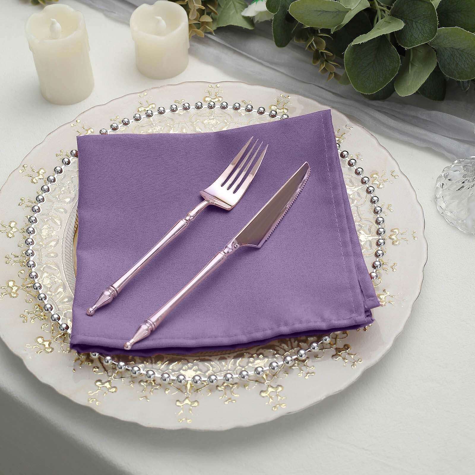 5 Pack Polyester 17"x17" Napkins Violet Amethyst - Durable & Wrinkle Resistant Dinner Napkins