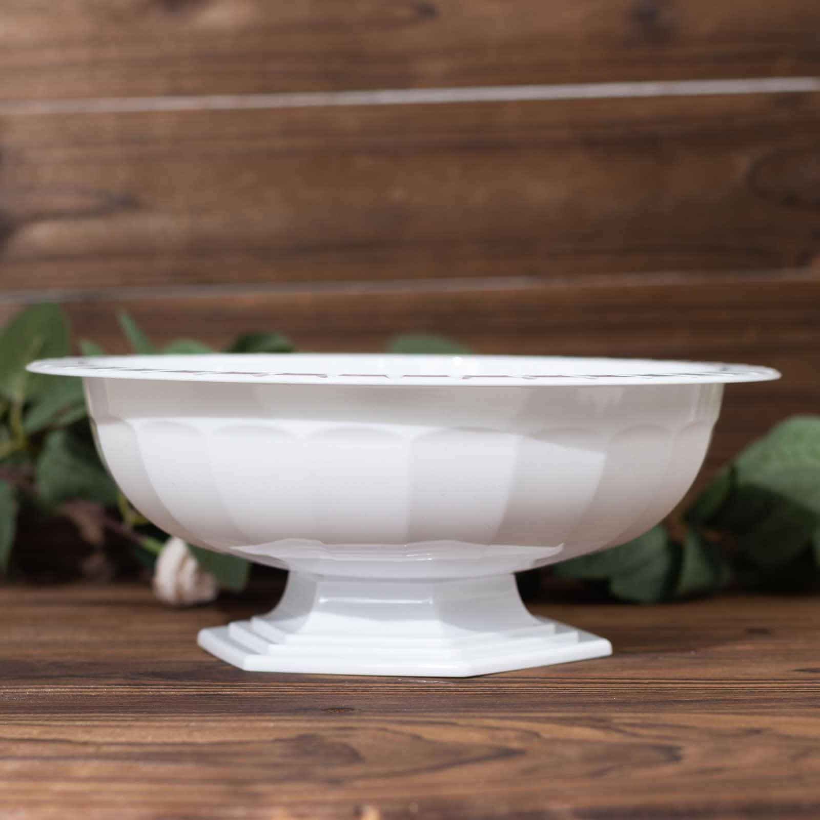 3-Pack Plastic Footed Compote Bowl Flower Vases Roman Style White - Round Decorative Pedestal Table Centerpieces 10"