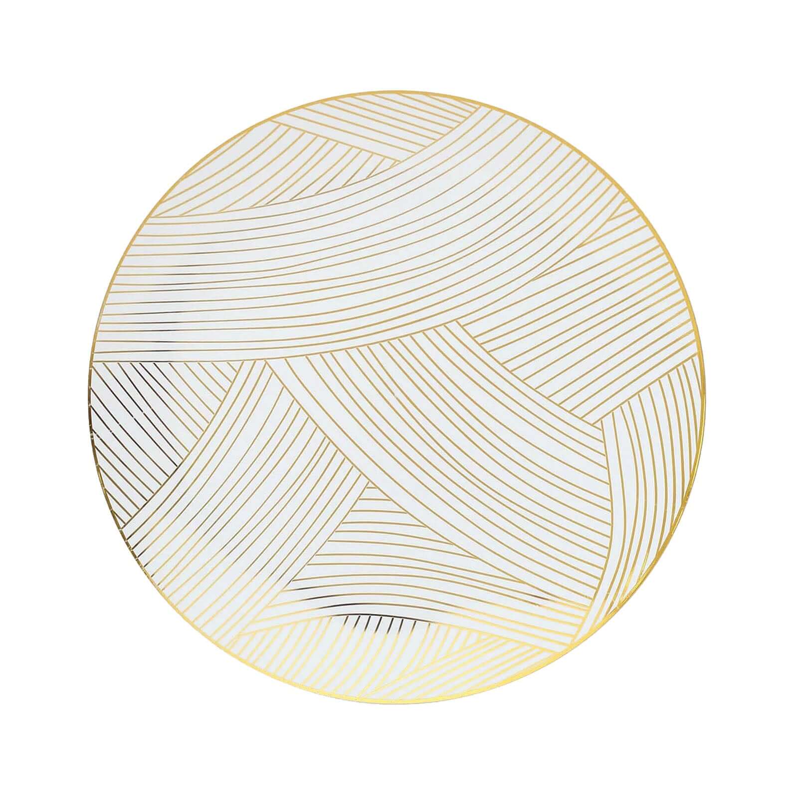 10-Pack Plastic 10" Round Dinner Plates in White with Gold Wave Brush Strokes Pattern - Disposable Party Plates for Modern & Classy Table Decor