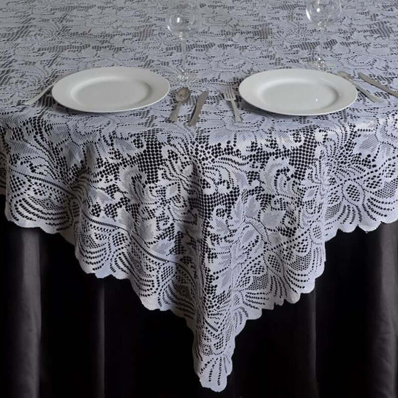 Lace 90"x90" Table Overlay Square Tablecloth White - Classic Design for Timeless Celebrations