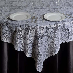 Lace 90"x90" Table Overlay Square Tablecloth White - Classic Design for Timeless Celebrations