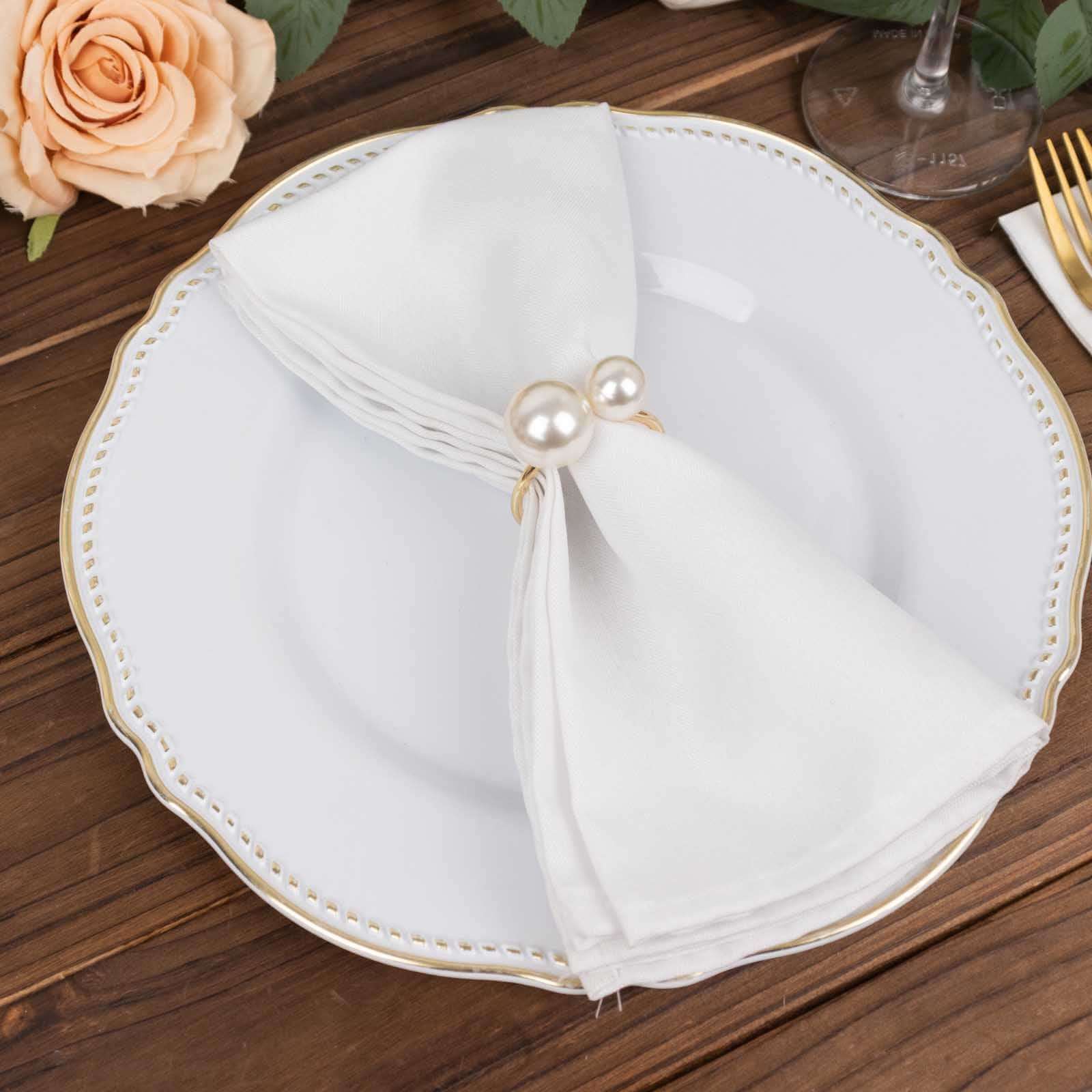 10 Pack White Pearl Gold Metal Napkin Holders Dining Table Decor, Elegant Round Wedding Napkin Rings - 2.5"