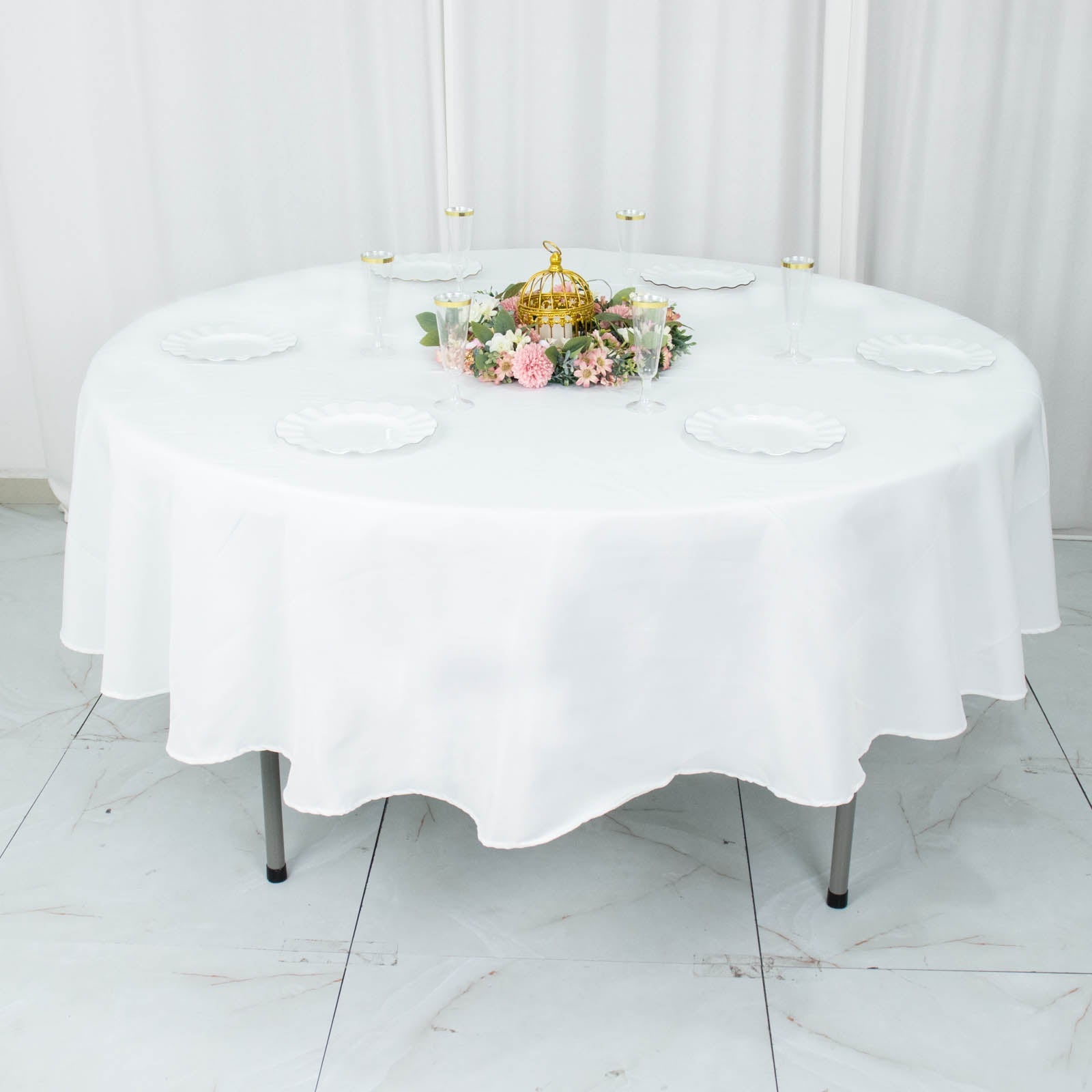 Fire Retardant Premium Polyester 90" Round Tablecloth White - Stylish High-Performance Table Cover for Large Gatherings