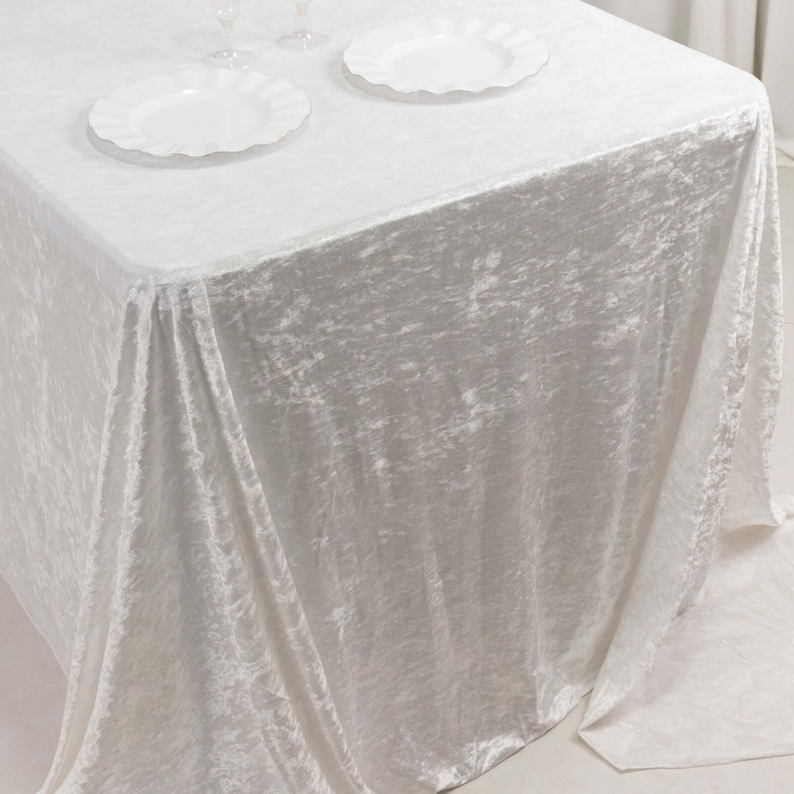 Premium Crushed Velvet 90"x132" Rectangle Tablecloth White - Reusable Soft & Graceful Seamless Table Cover