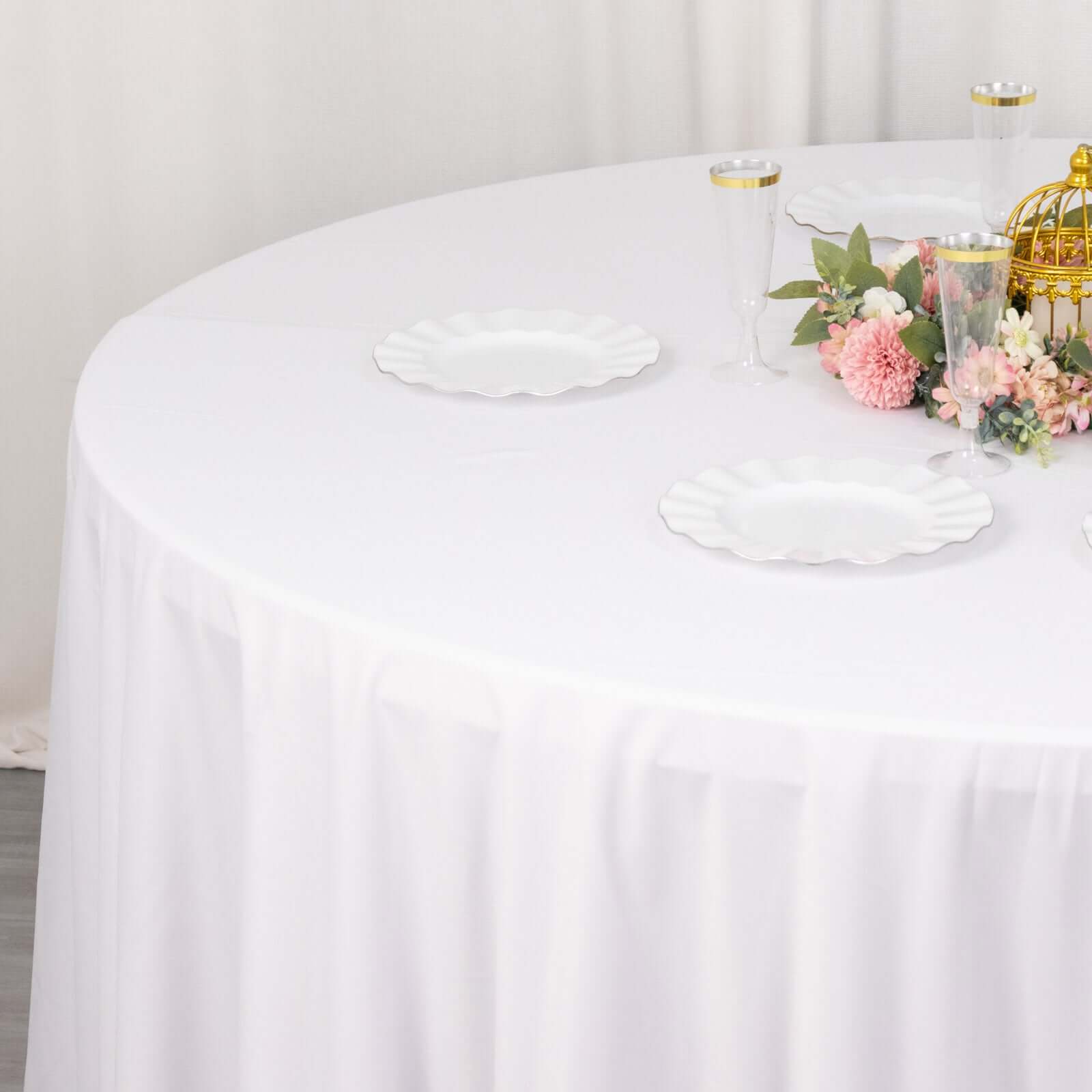 Scuba Round 120" Tablecloth White - Wrinkle Free & Stain Resistant Seamless Table Cover for Weddings & Events
