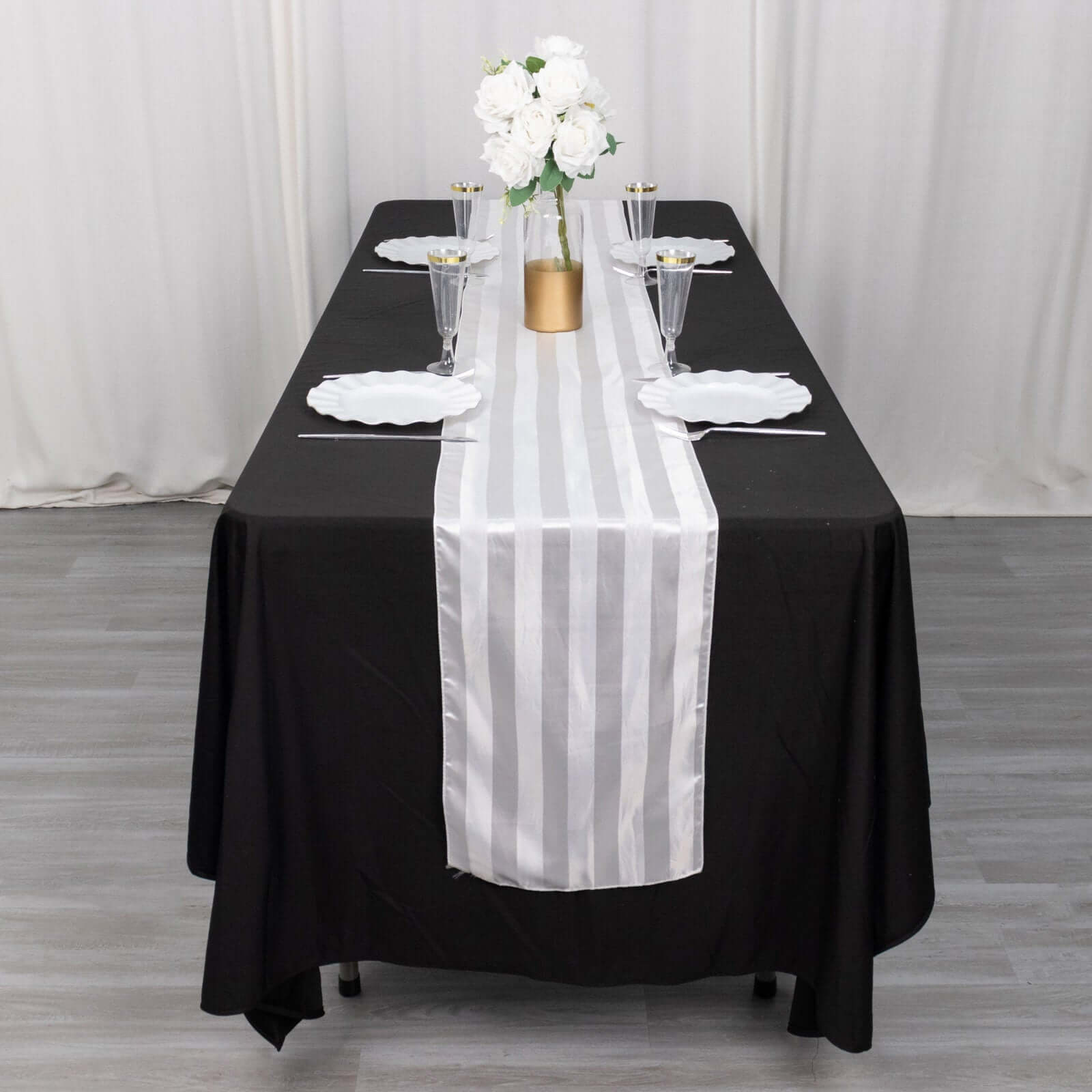 Satin 12"x108" Table Runner White - Stripe Classic Wedding & Event Table Decor