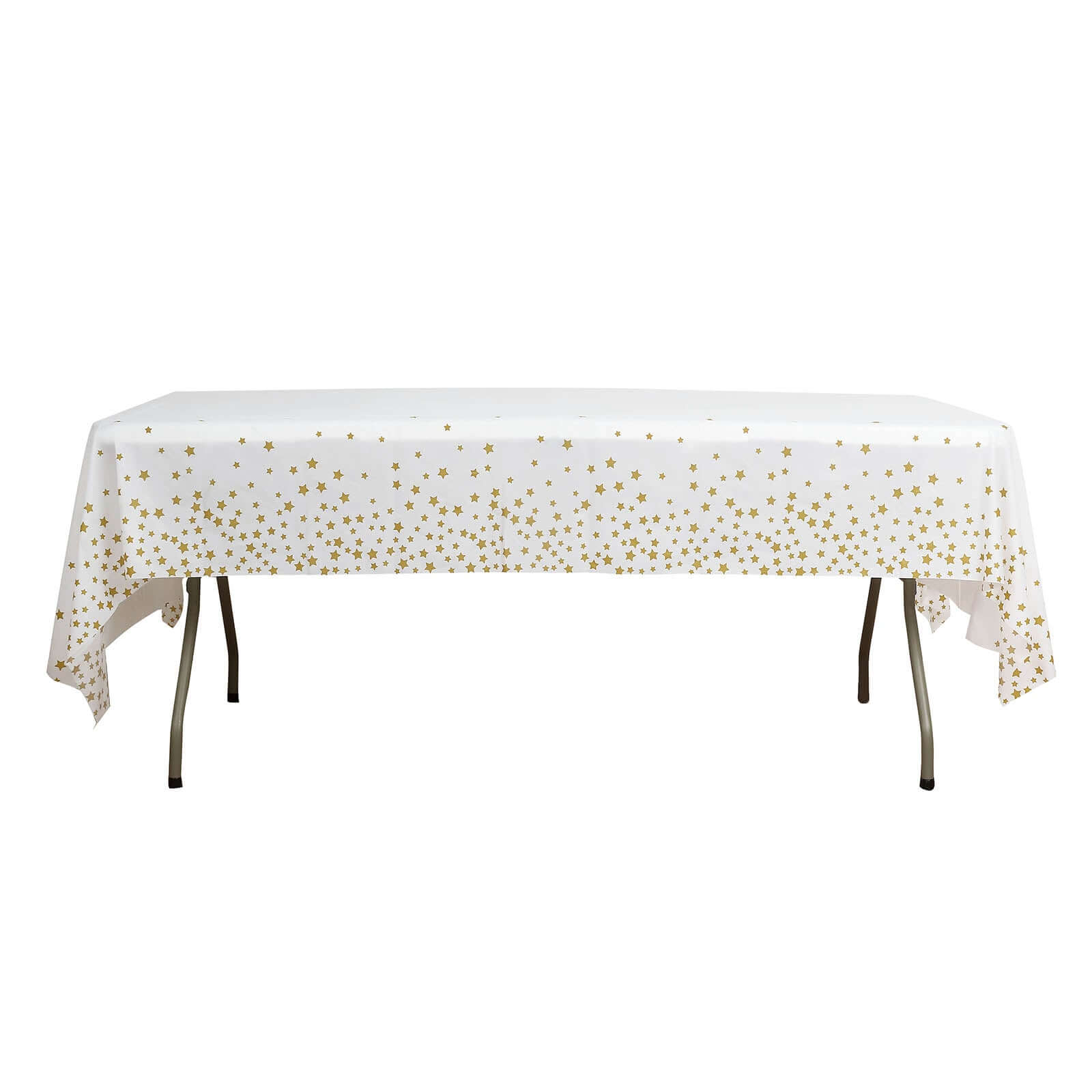 5-Pack Plastic Table Covers White Rectangle with Gold Stars - Decorative PVC Disposable Tablecloths 54"x108"