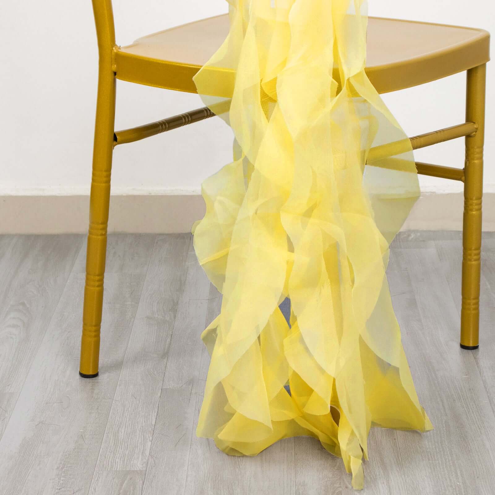 Chiffon Chair Sash with Curly Design Yellow - Stylish Chair Decorations