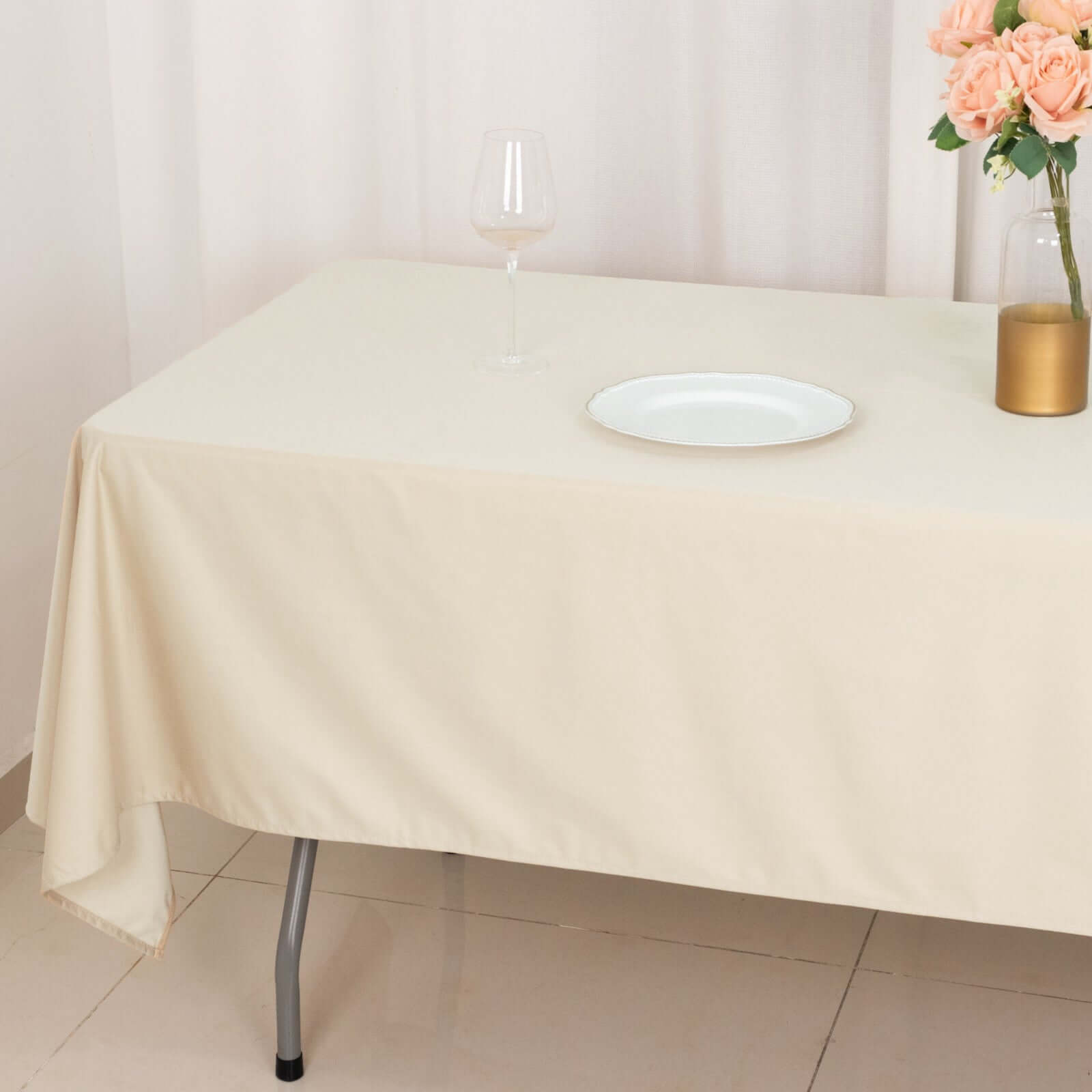Scuba Rectangular 60"x102" Tablecloth Beige - Wrinkle Free & Stain Resistant Table Cover