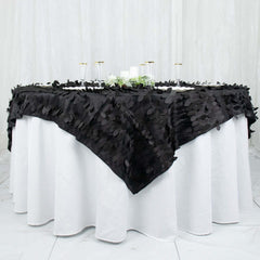 Taffeta 72"x72" Table Overlay Square Tablecloth Black - 3D Leaf Petal Table Cover