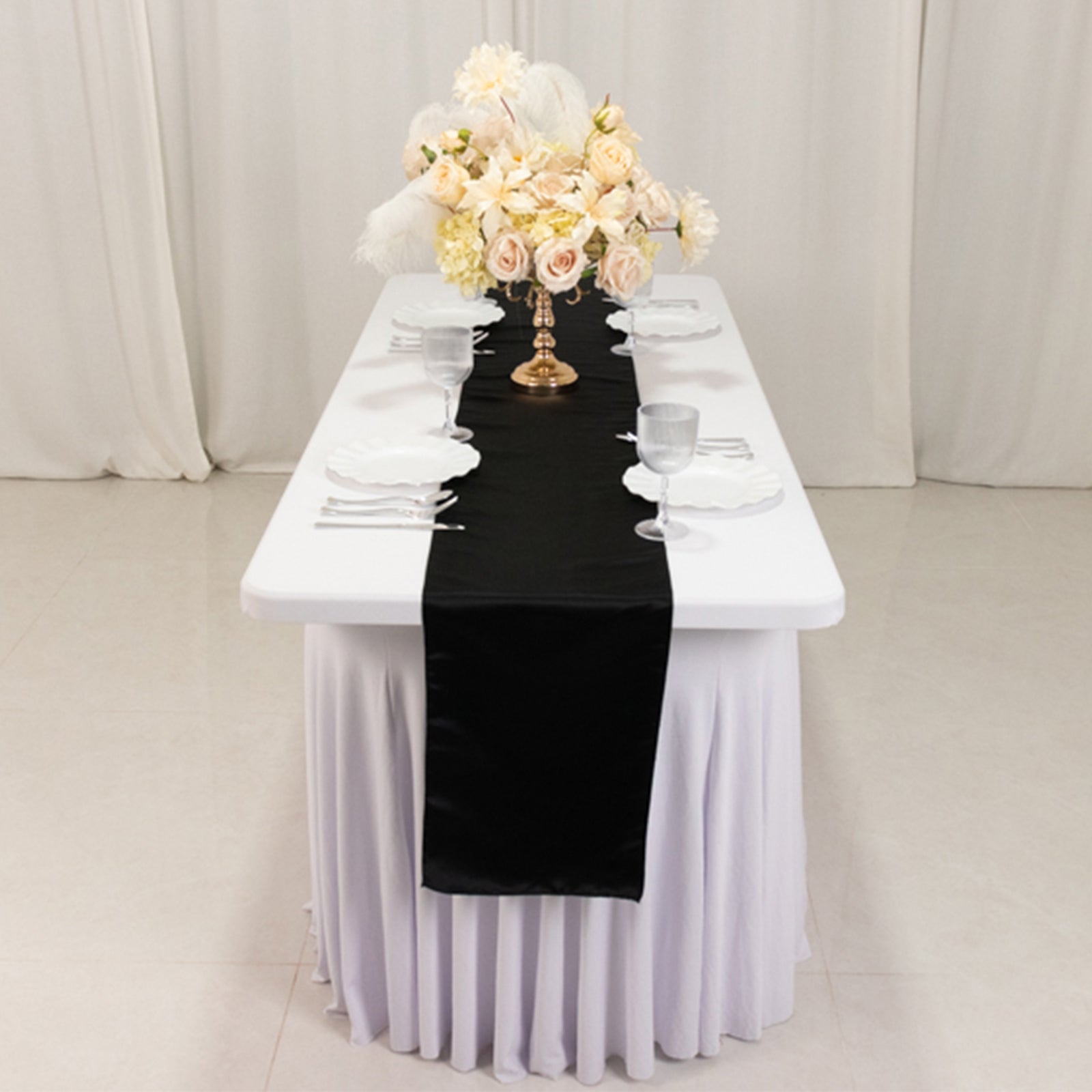 Lamour Satin 12"x108" Table Runner Black - Smooth & Lustrous Finish