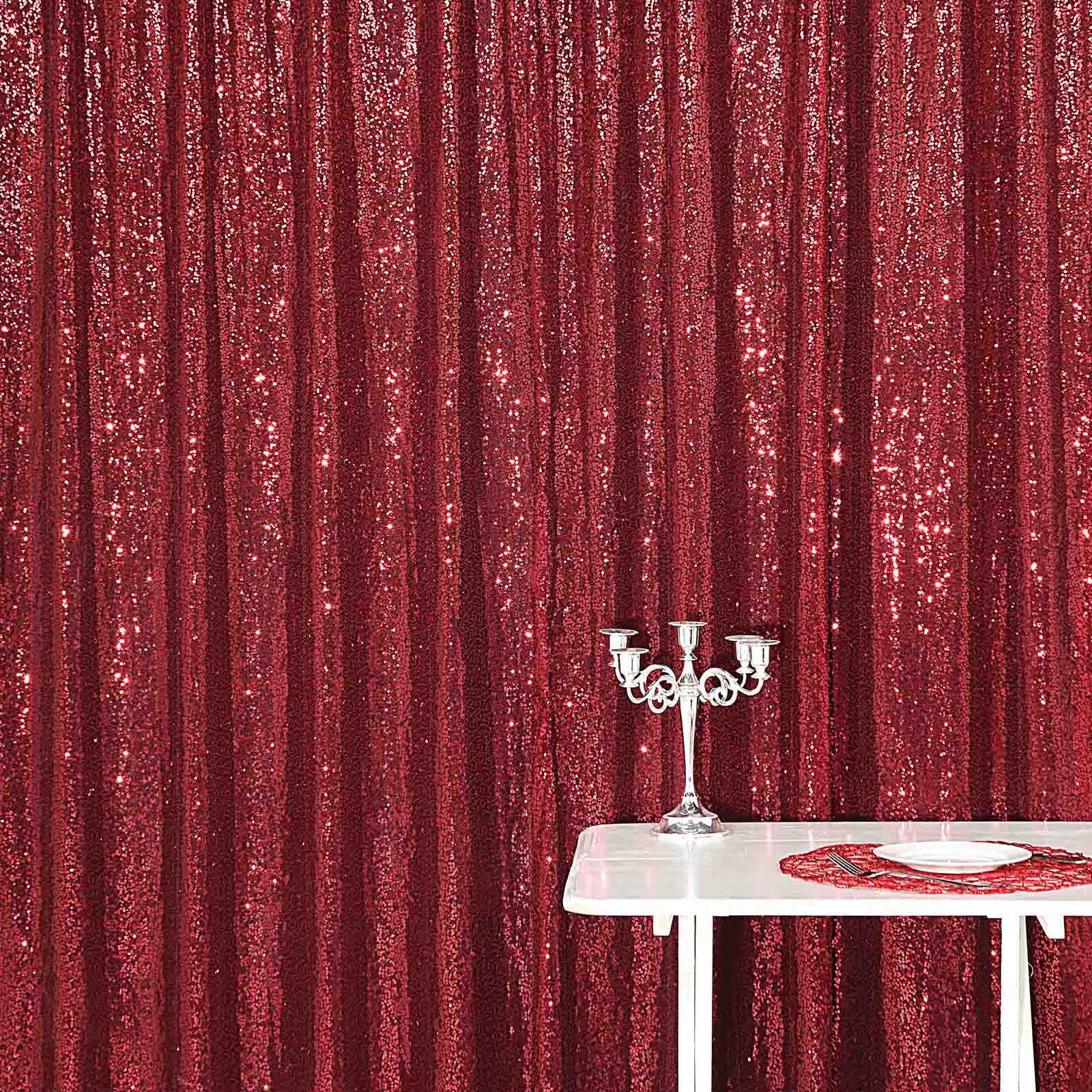 8ftx8ft Burgundy Sequin Event Curtain Drapes, Backdrop Event Panel