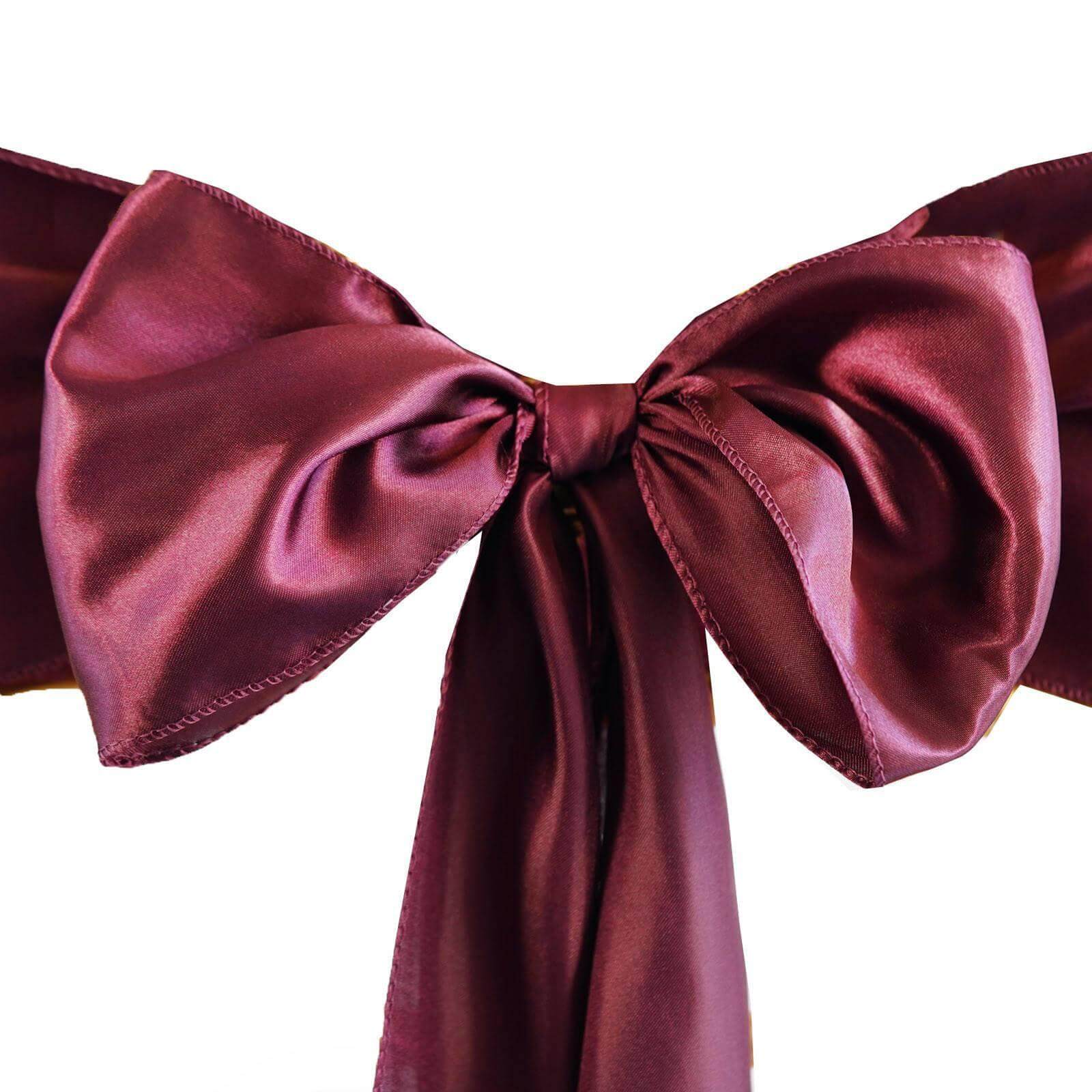 5 Pack Satin Chair Sashes Burgundy - Durable Chair Bows with Shiny Finish 6"x106"