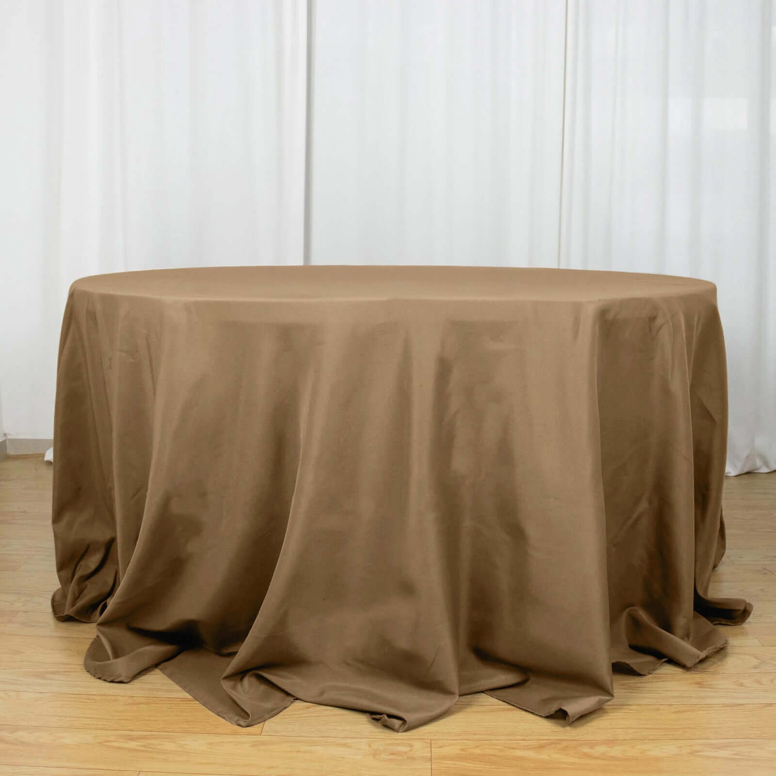 Polyester 132" Round Tablecloth Taupe - Seamless Chic Table Cover