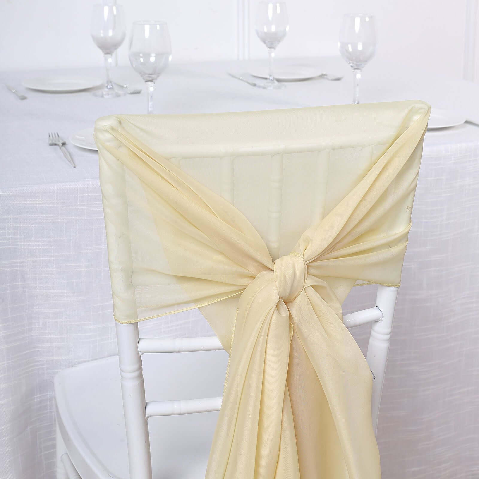 5 Pack Chiffon Chair Sashes Champagne - Soft & Lightweight Designer Chair Bows 22"x78"
