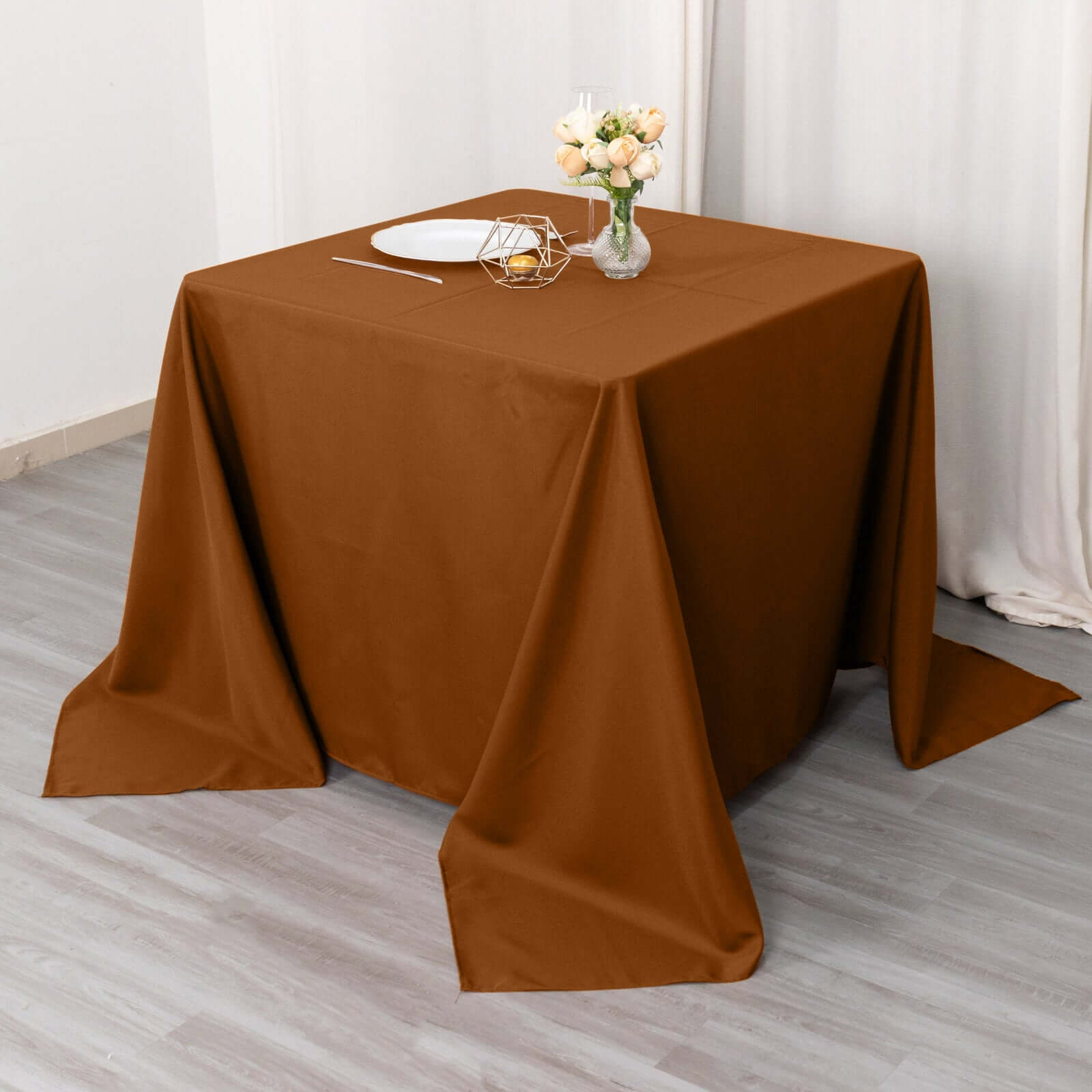Polyester Square 90"x90" Tablecloth Cinnamon Brown - Wrinkle-Resistant & Durable Table Cover