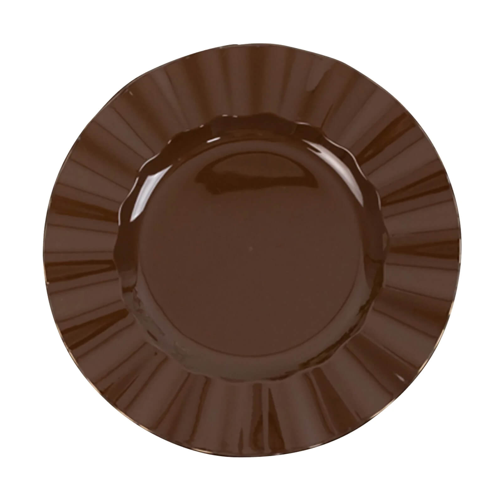 10-Pack Plastic 9" Round Dinner Plates in Cinnamon Brown Ruffled Rim with Gold Edging - Sturdy Disposable Dinnerware