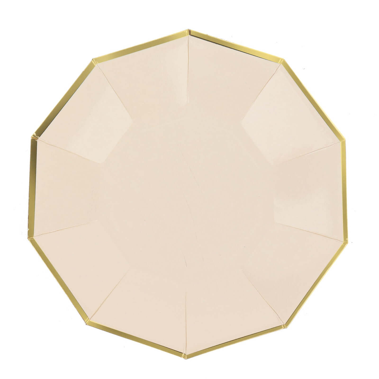25-Pack Paper 9" Decagon Dinner Plates in Beige with Gold Foil Rim - Disposable Geometric Party Plates for Modern Weddings & Events